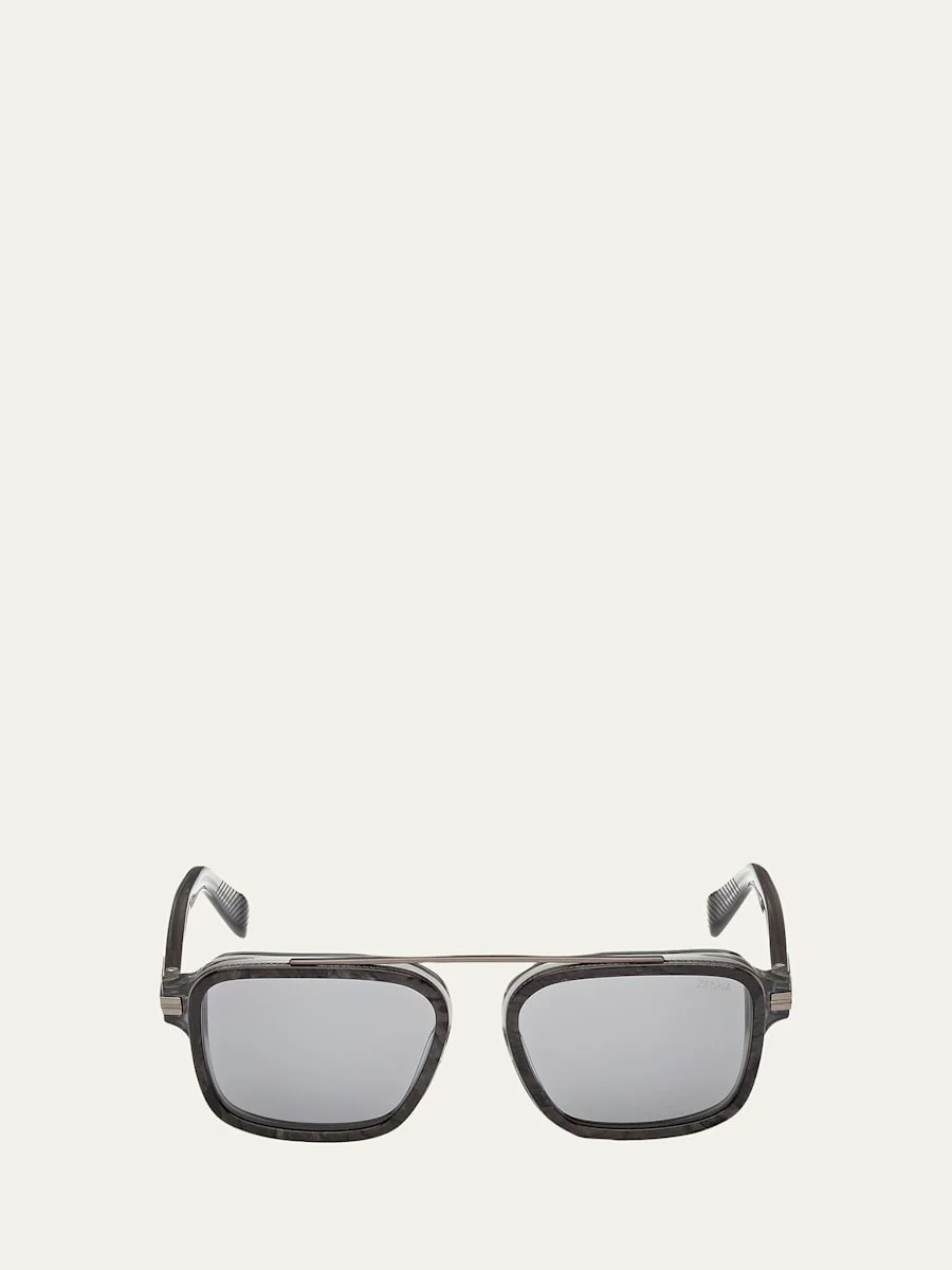 Men's Acetate and Titanium Rectangle Sunglasses - 1