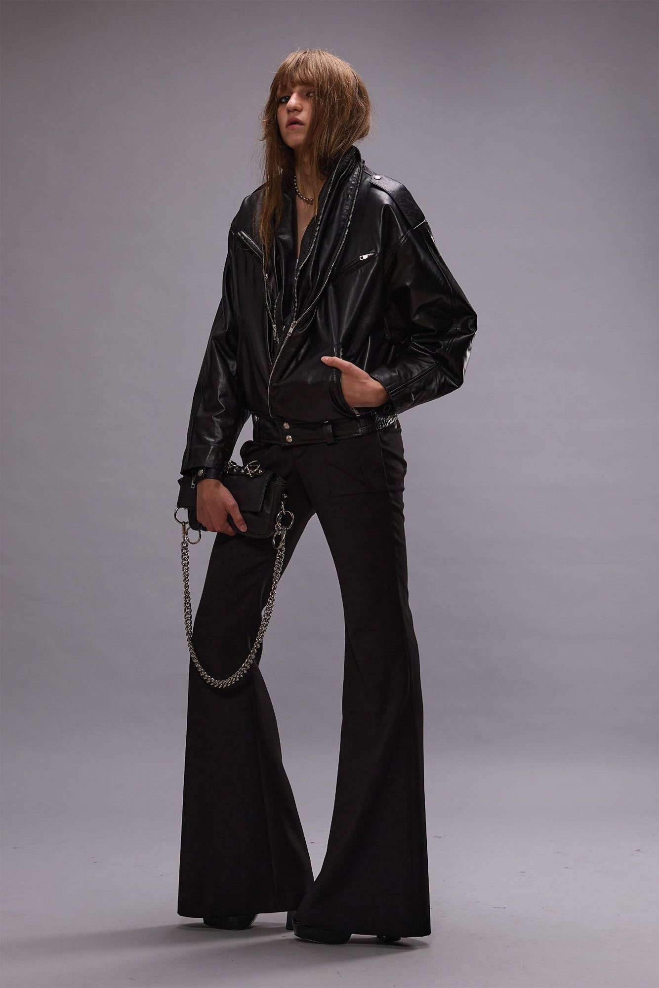 FLARE LEG TROUSER - BLACK - 1