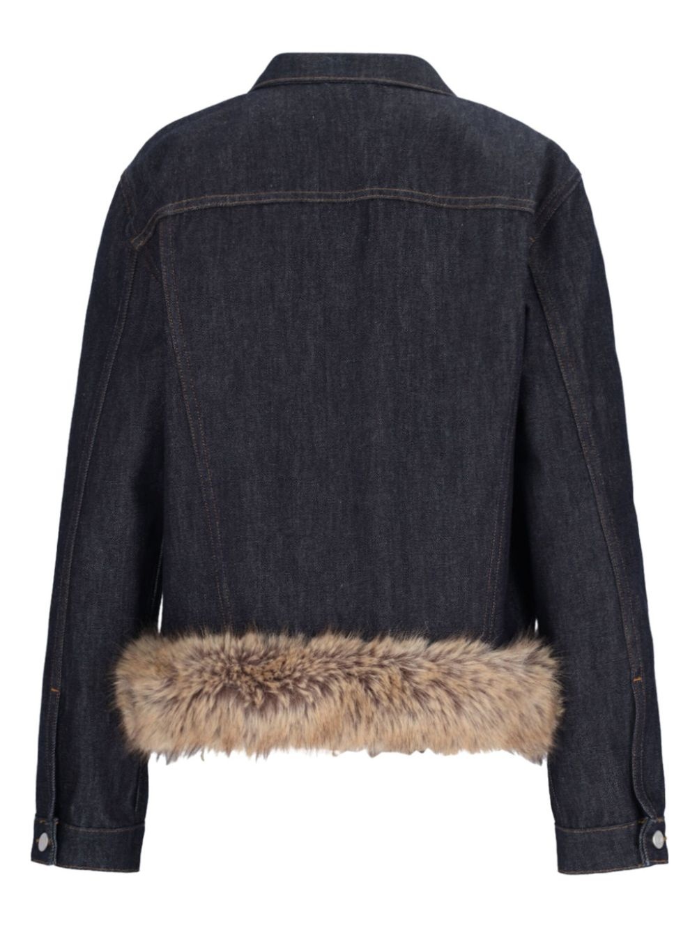 faux-fur hem denim jacket - 2