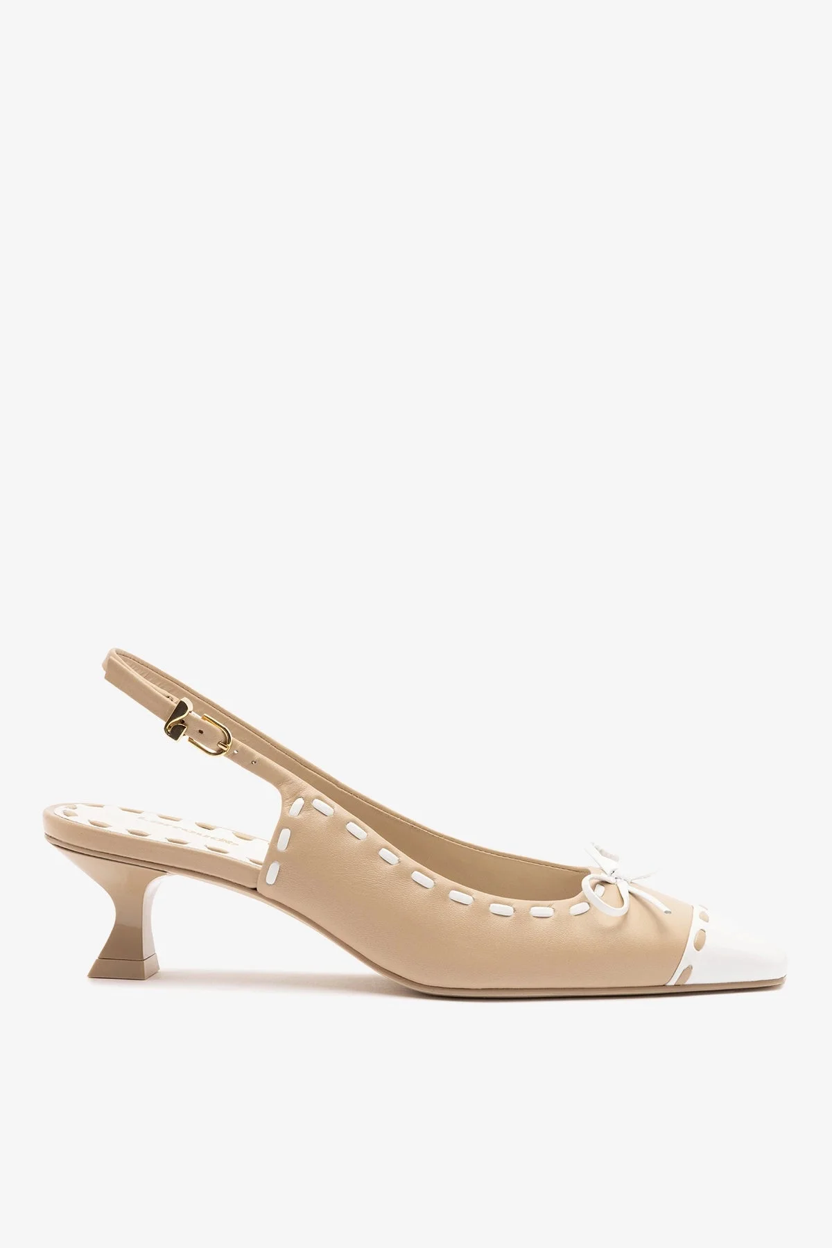 Jenny Pump In Sand Leather and White Patent Leather - 1