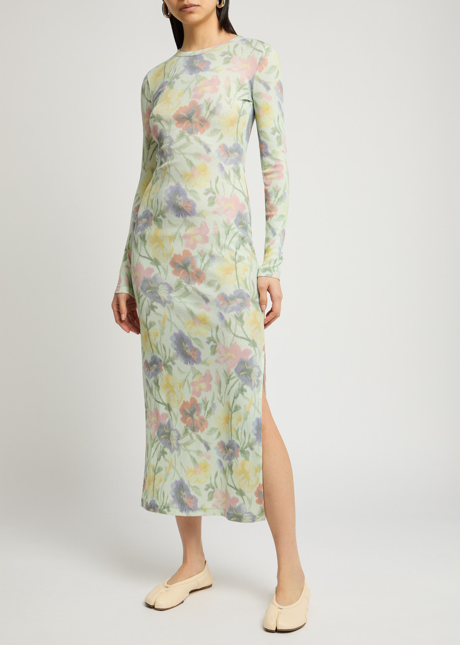 Loewe Ribbed Floral-print Silk-blend Midi Dress - 2