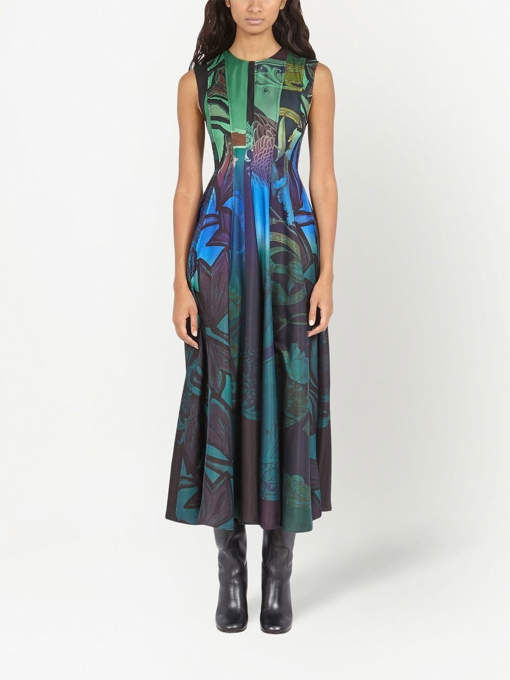 sleeveless graphic-print dress - 2