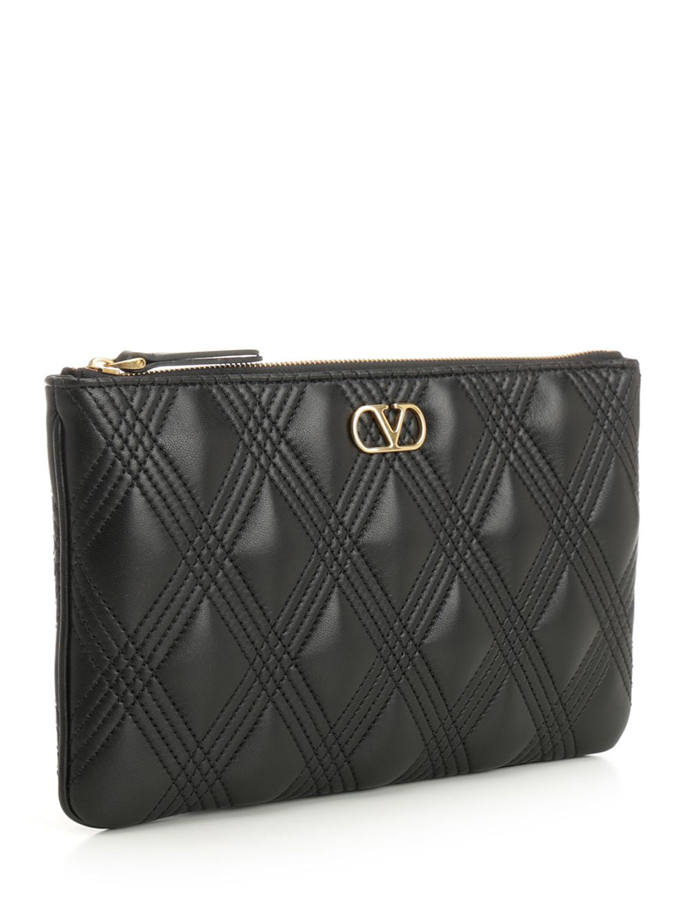 Medium Flat Pouch | Quiltie 67 | Nappa Deluxe/A.Brass Logo Small Leather Goods Black - 2