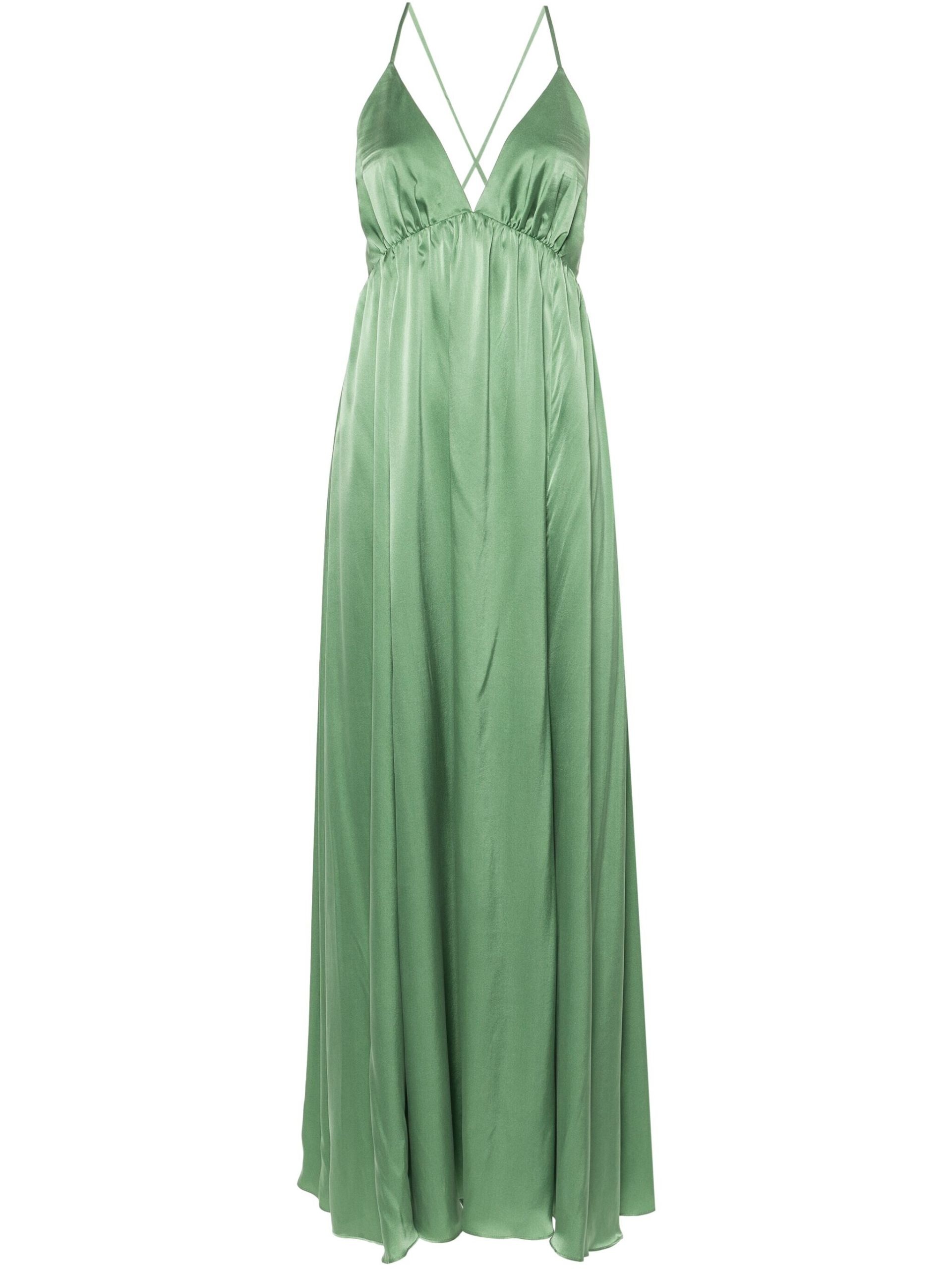 Green V-Neck Silk Maxi Dress - 1