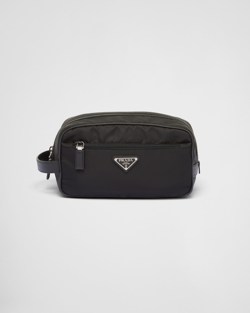 Re-Nylon and Saffiano leather travel pouch - 1