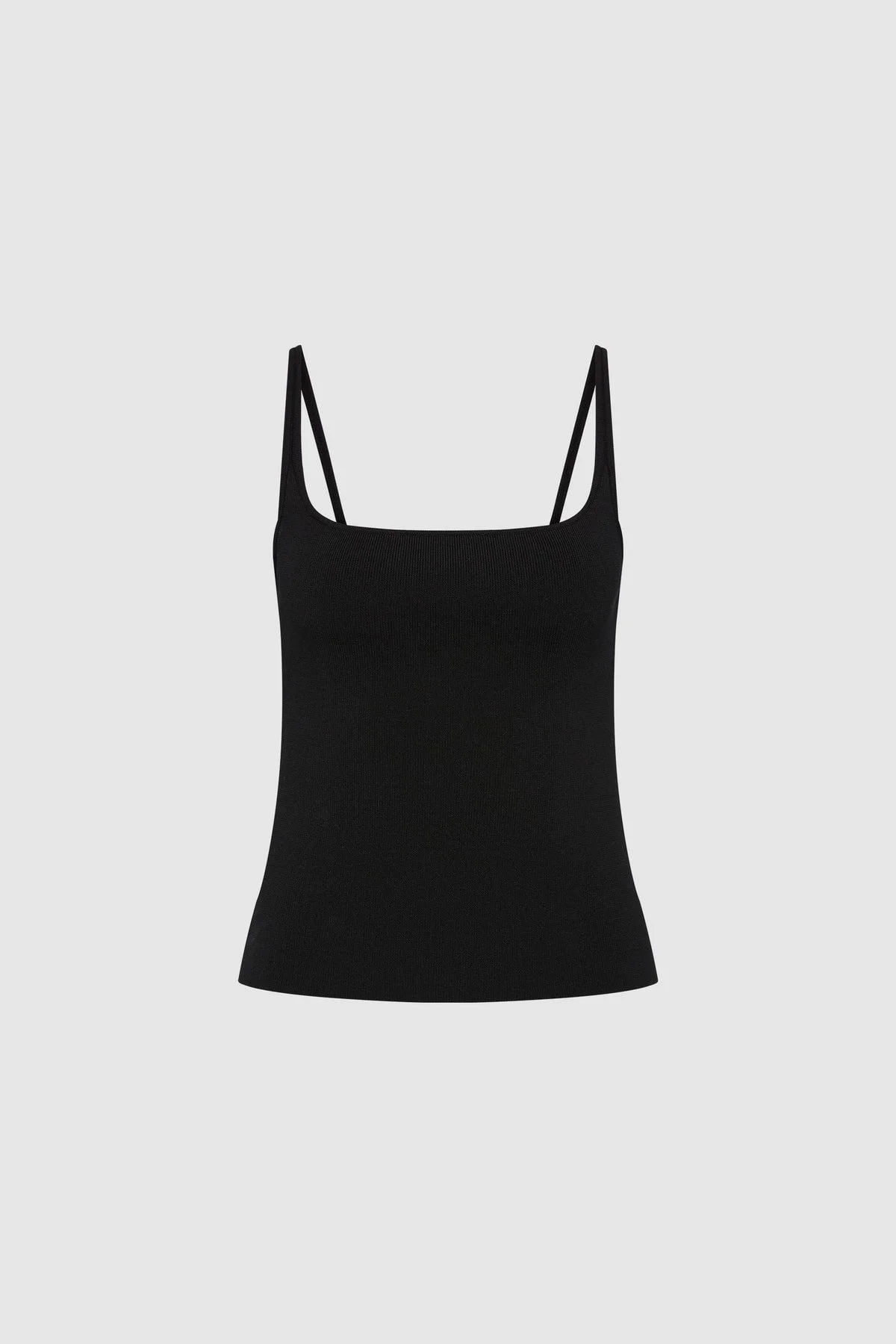Slim Square Neck Knit Top - Black - 1