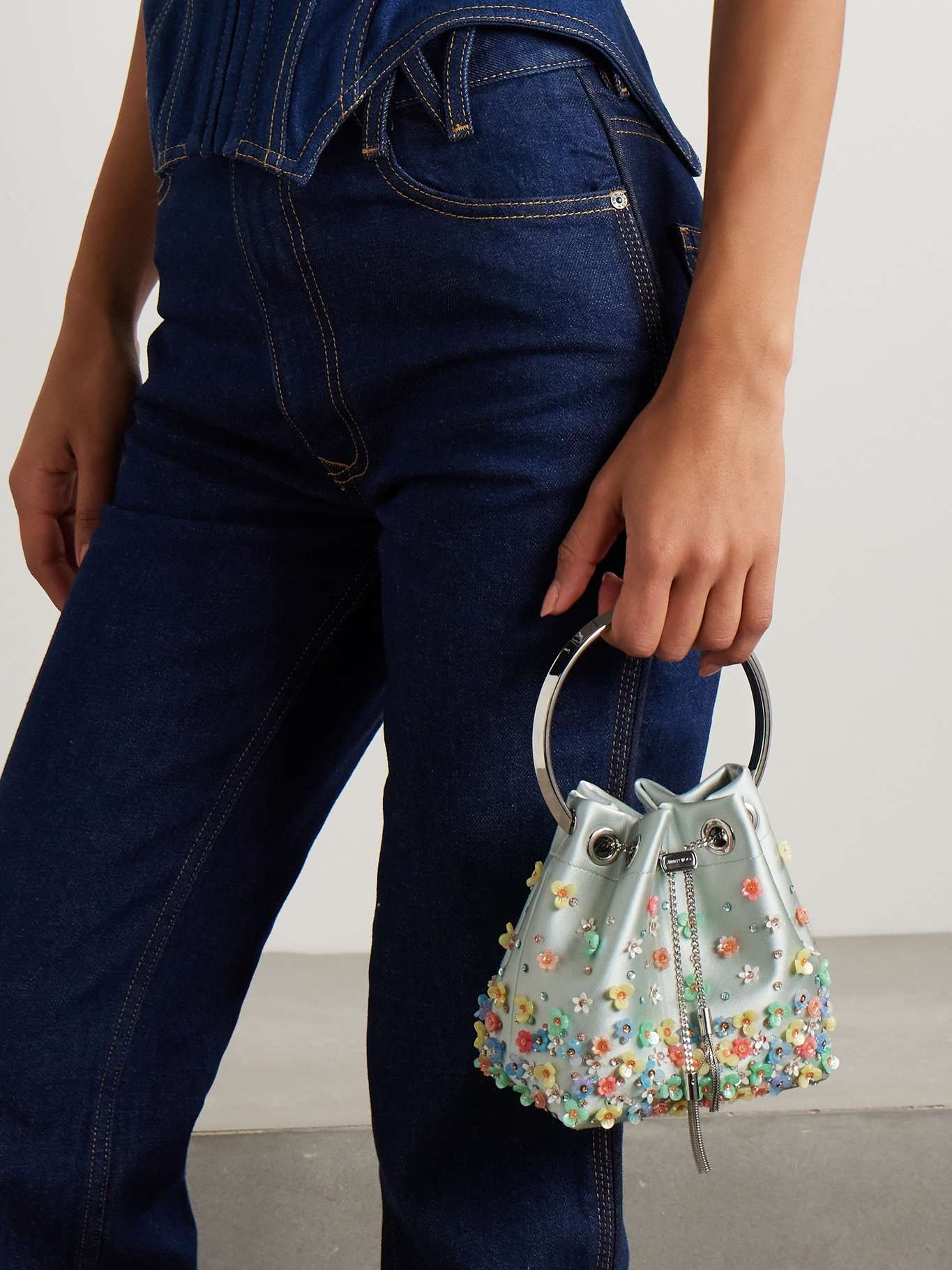 Bon Bon embellished satin bucket bag Light green - 6