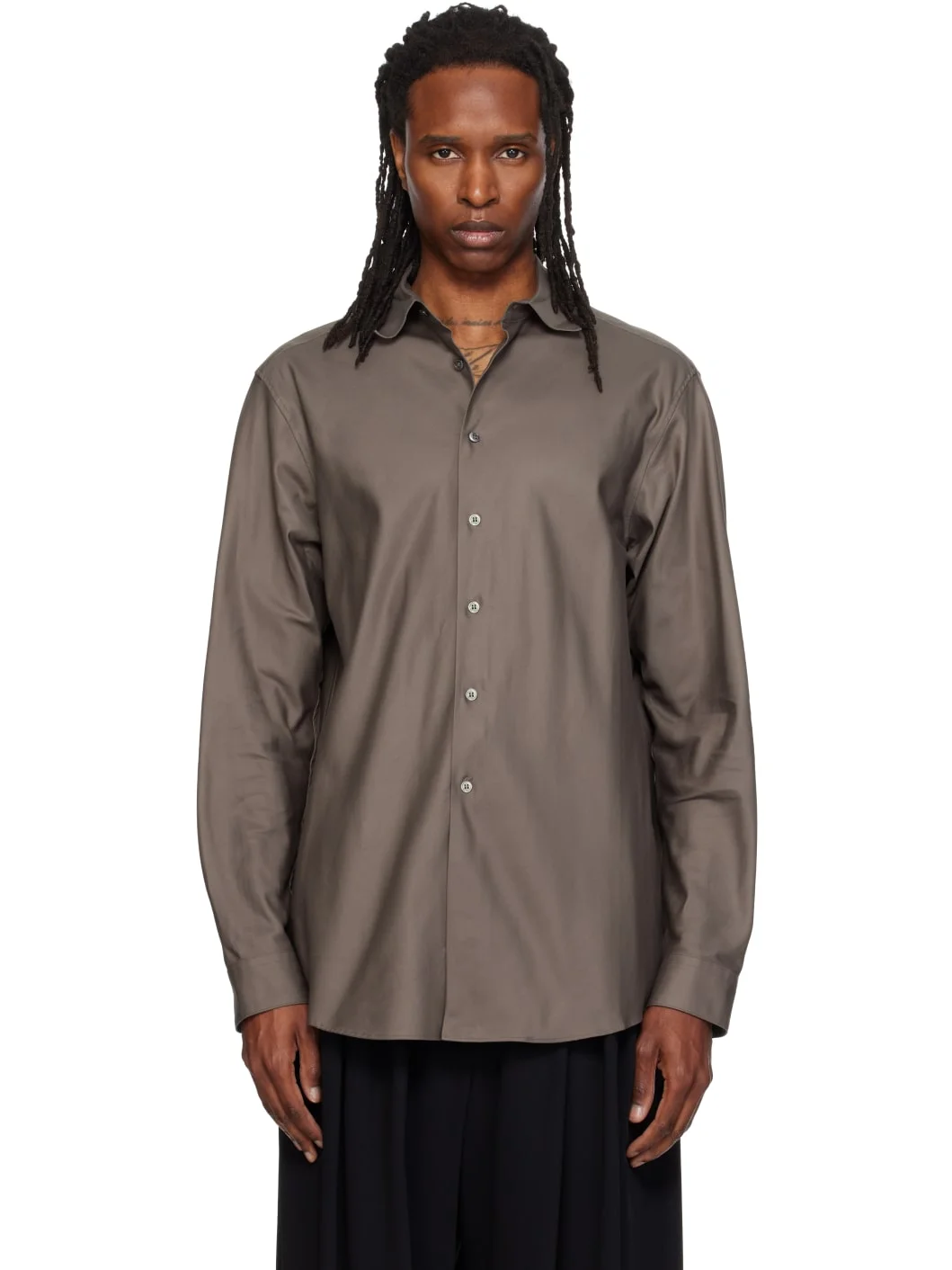 Gray Bias Cut Oxford Dress Shirt - 1