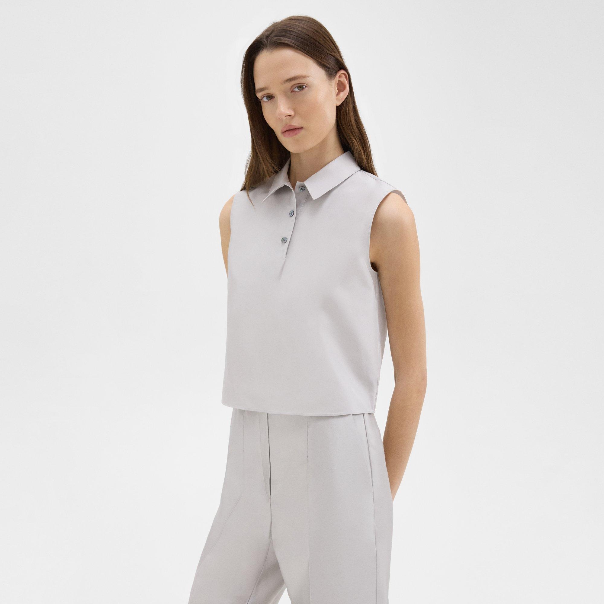 Cropped Sleeveless Polo in Metallic Silk Twill - 3