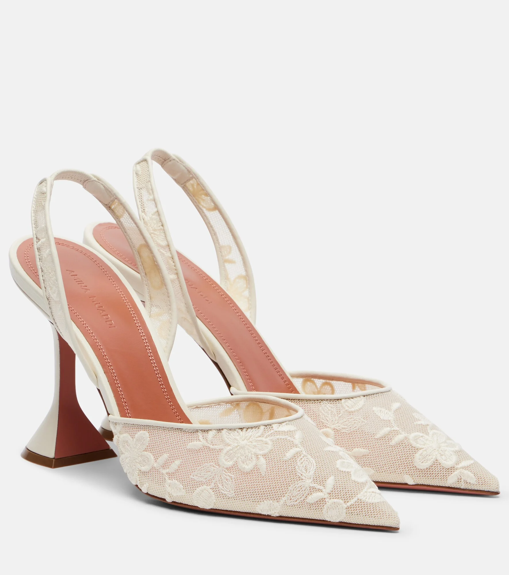 Holli leather-trimmed lace slingback pumps - 1