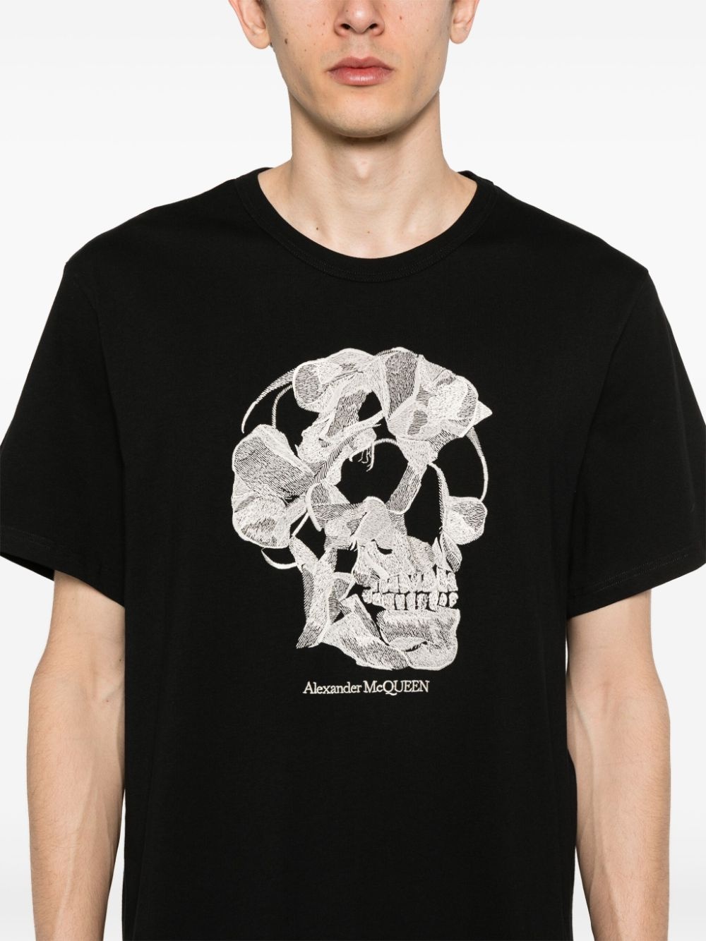SKULL-EMBROIDERED COTTON T-SHIRT - 5