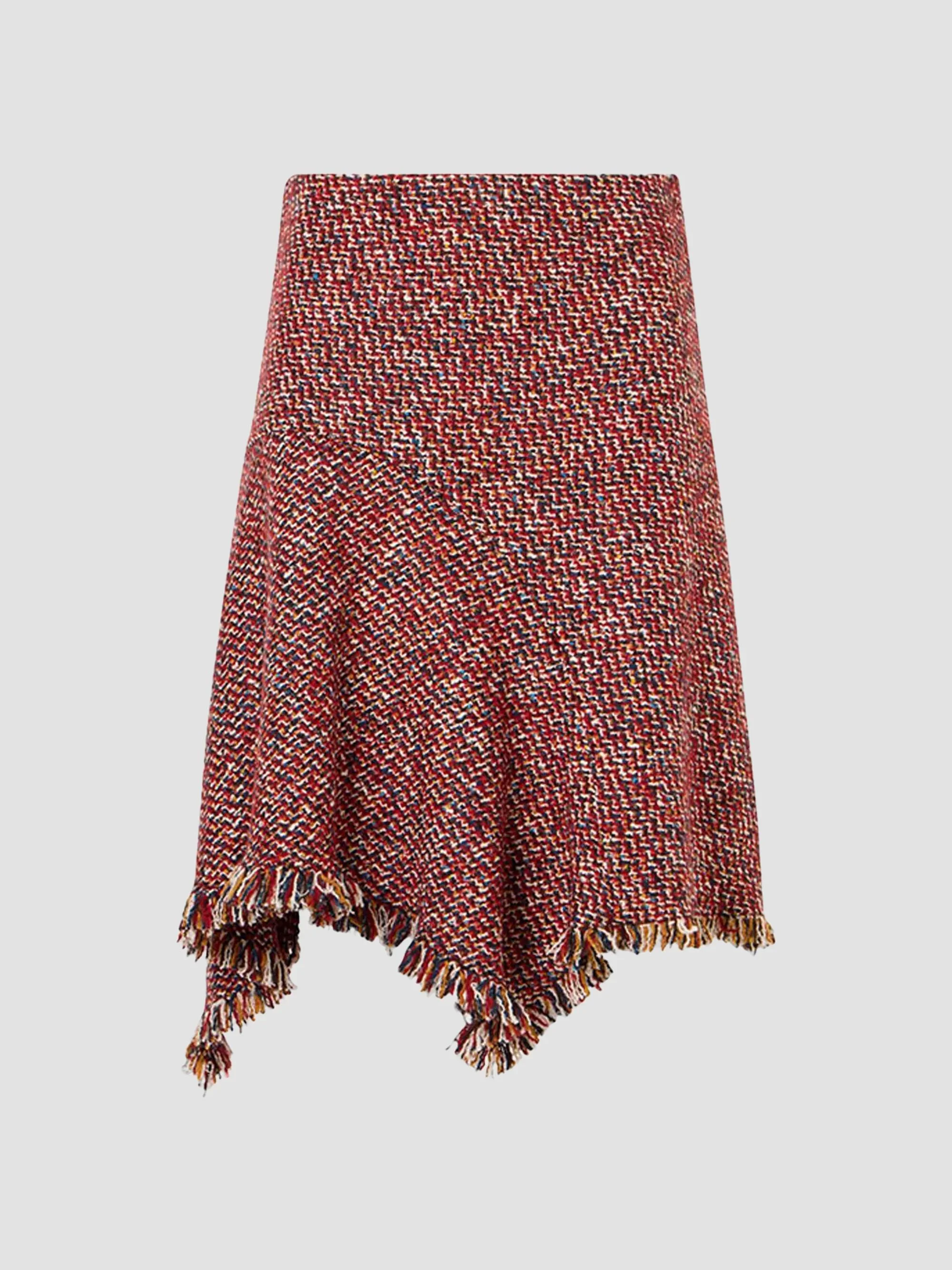 Women's Tweed Handkerchief Skirt - Rusty Red Multicolor - 1