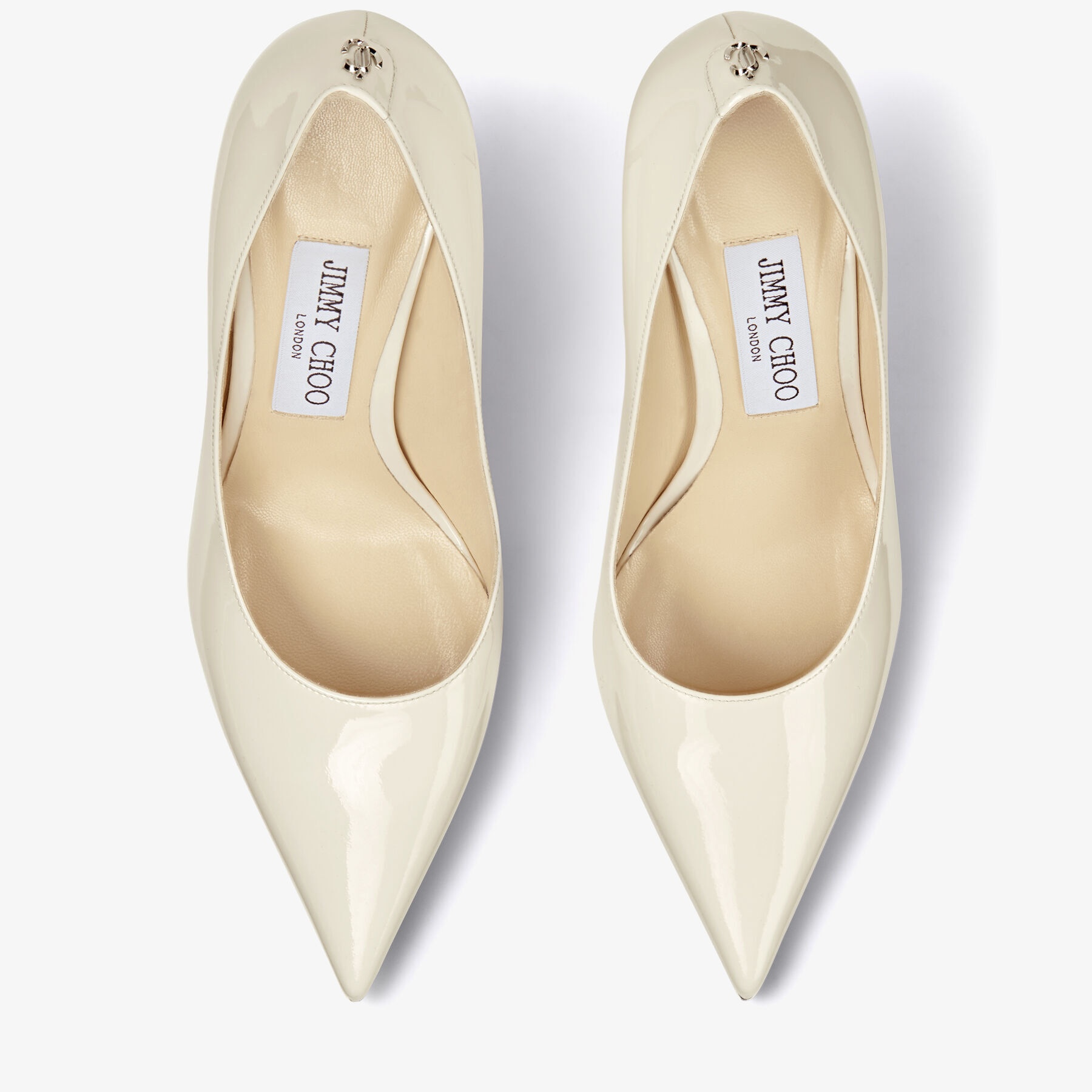 JIMMY CHOO Love 85 Latte Patent Leather Pumps with JC Emblem
