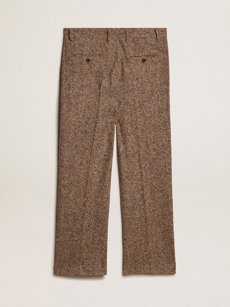Men’s pants in beige and brown wool and silk blend fabric 6