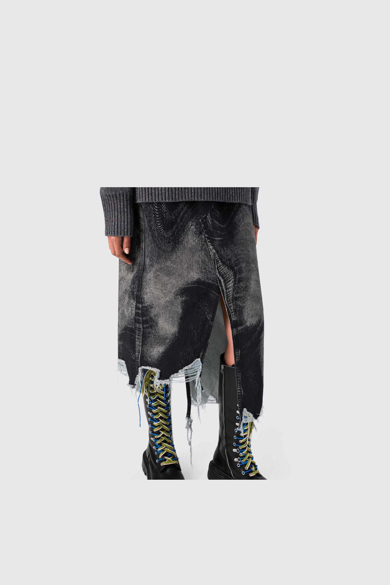 Black-gray asymmetric denim skirt - 6