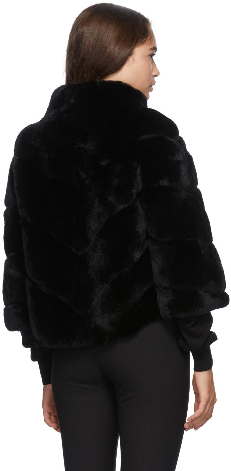 Black Three-Quarter Sleeve Rex Rabbit Fur Jacket 3
