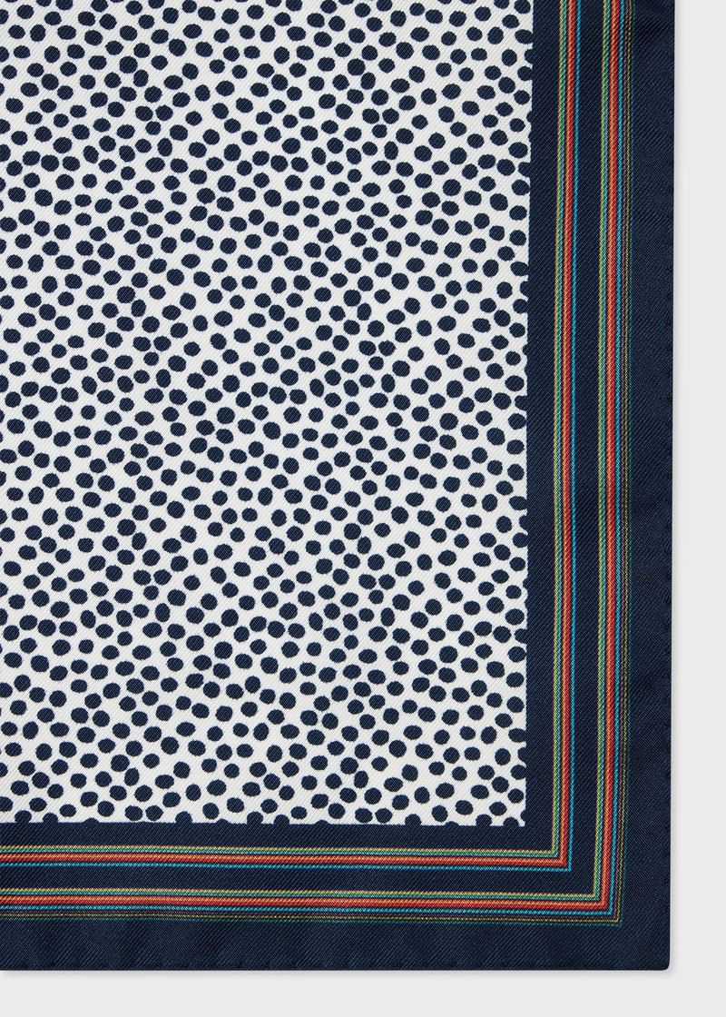 Paul Smith White Polka Dot and 'Signature Stripe' Trim Pocket Square outlook