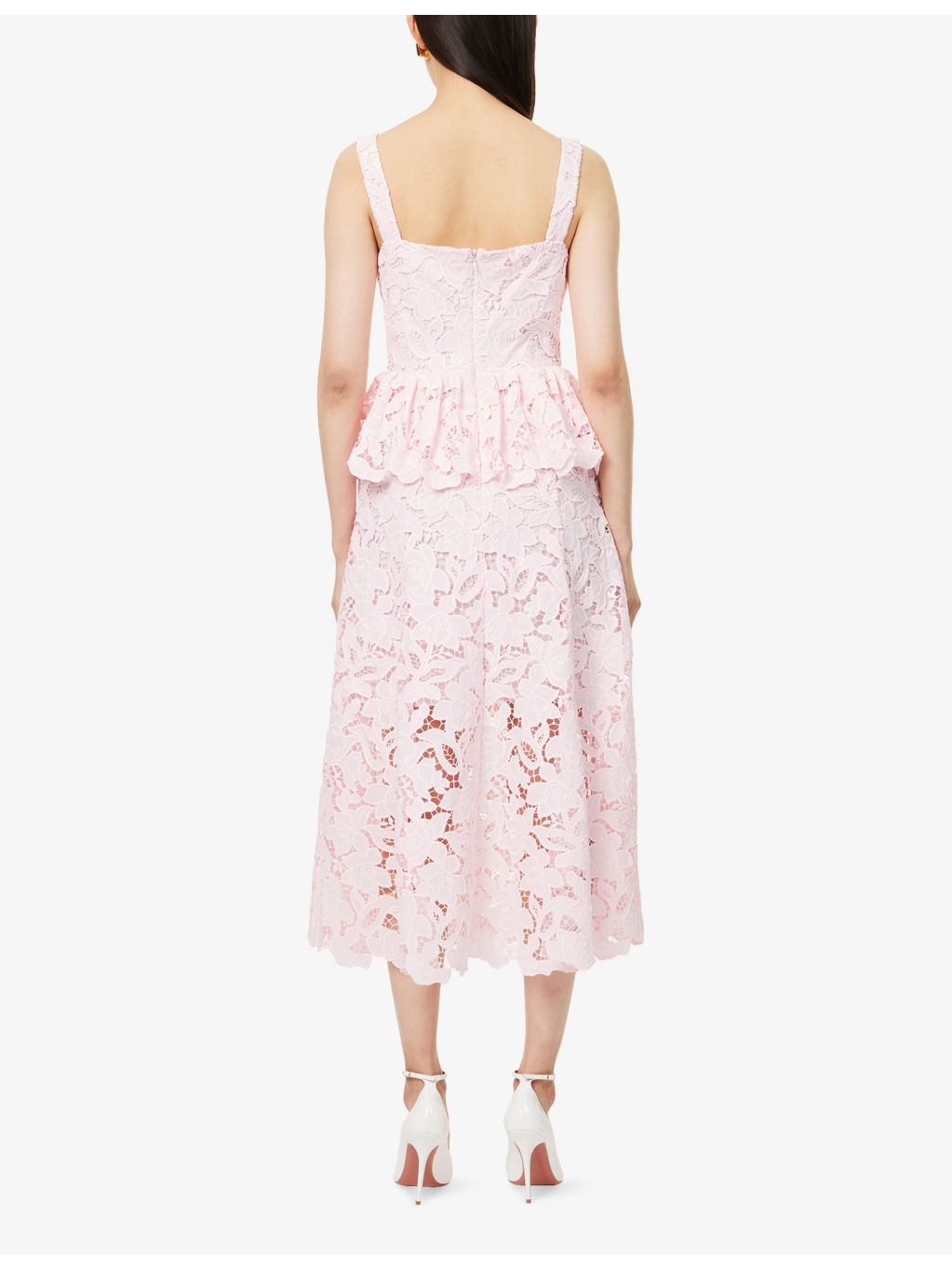 Peplum Sleeveless Lace Midi Dress - 4