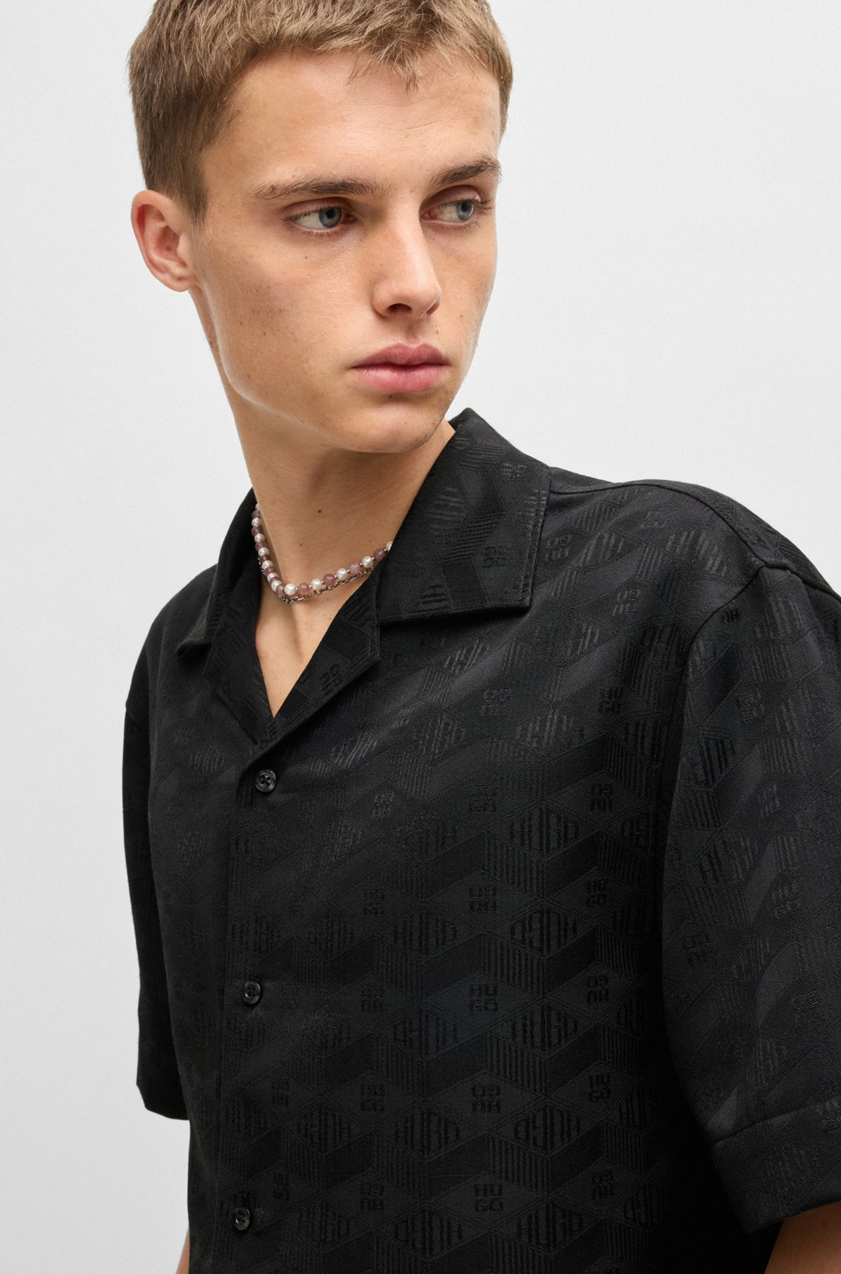 OVERSIZE-FIT SHIRT IN GEOMETRIC-LOGO JACQUARD - 3