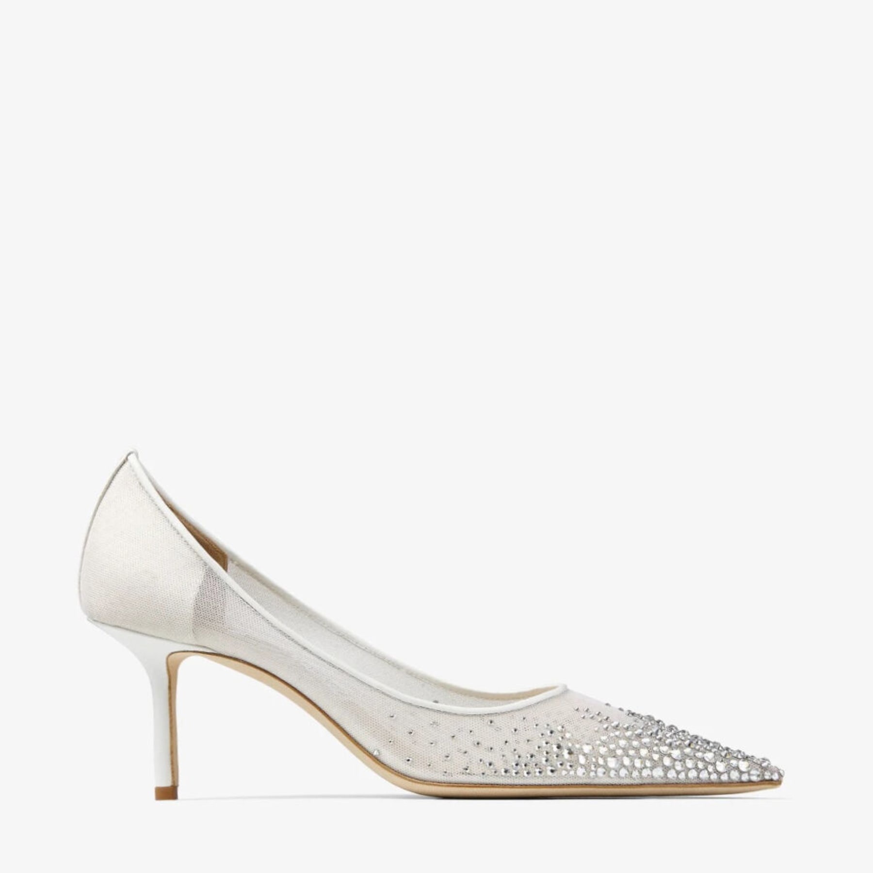 JIMMY CHOO Love 65 White Mesh Pumps with Dégradé Crystals