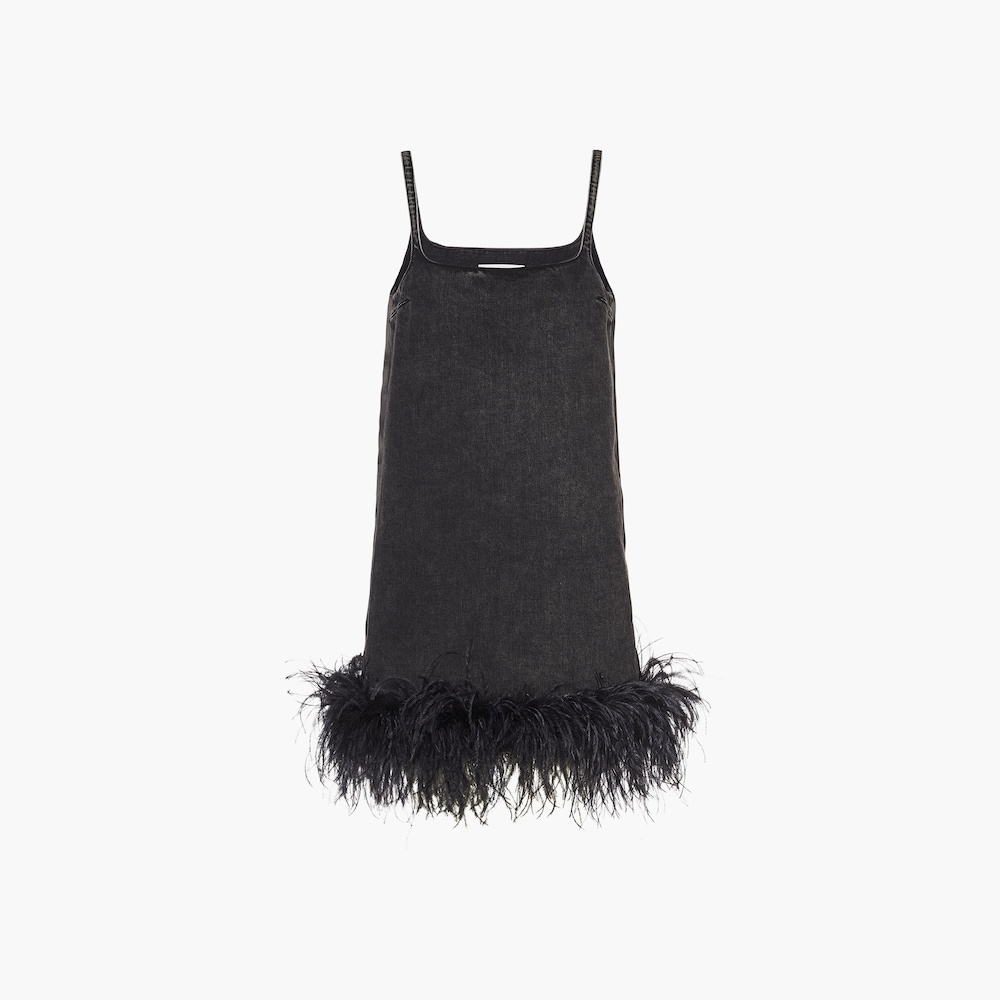 Denim mini-dress with feathers - 1
