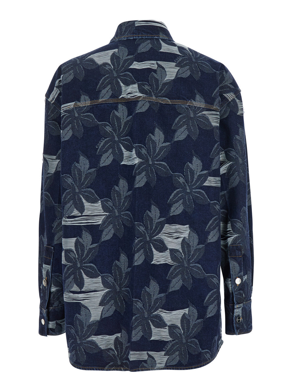 Gucci Men Blue Jacket With All-Over Floral Motif And Ripped Details In Denim Man - 2