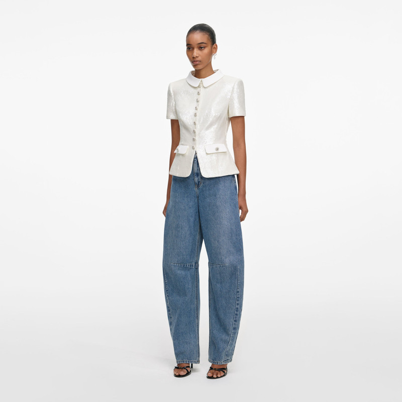 White Sequin Tailored Top 2