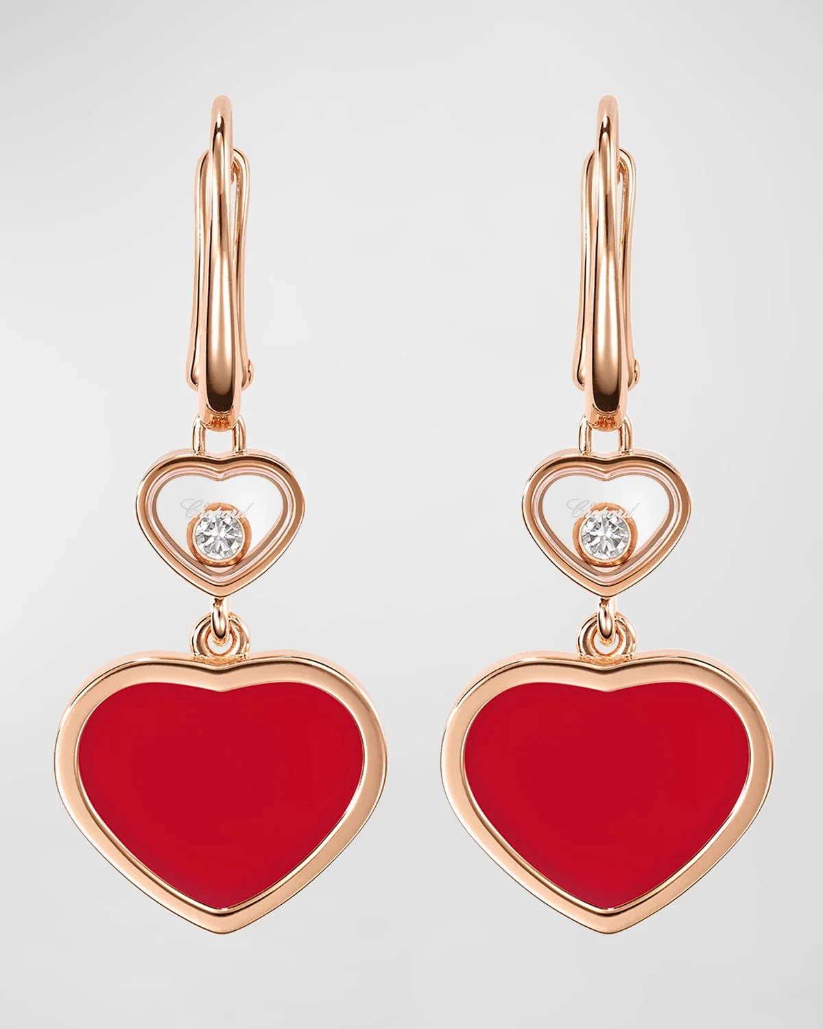 Happy Hearts 18K Rose Gold Carnelian & Diamond Earrings - 1