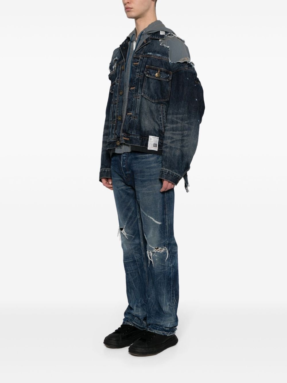 layered denim hooded jacket - 3