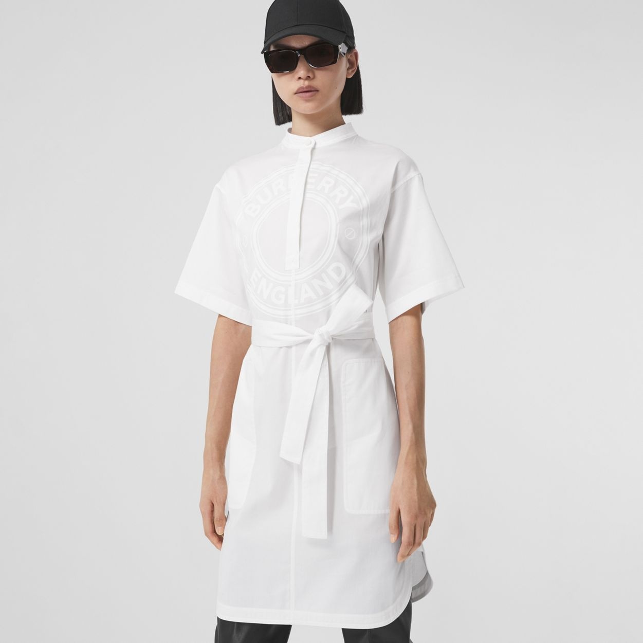 Short-sleeve Logo Graphic Cotton Smock Dress - 6