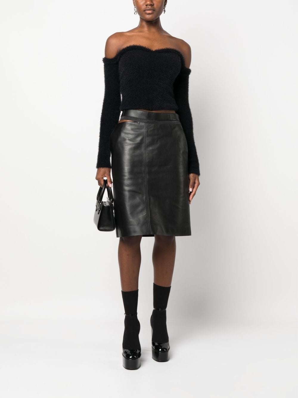 logo-waistband leather skirt - 2