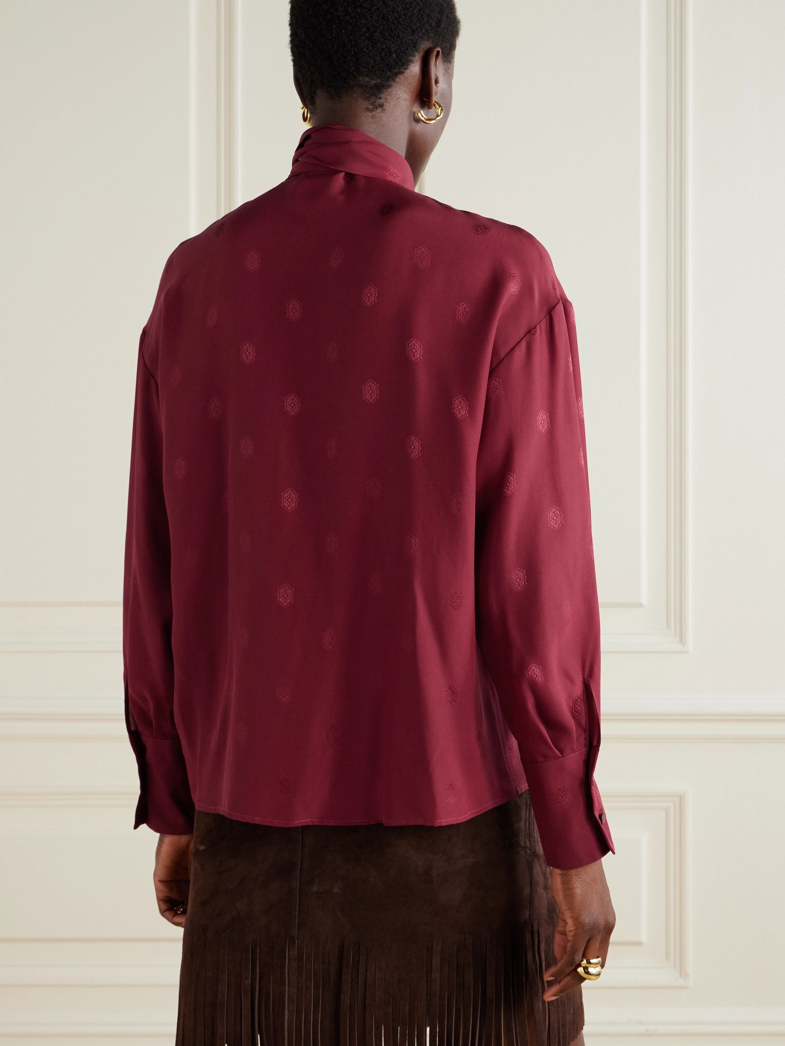 Pussy-bow silk-jacquard blouse Burgundy - 4