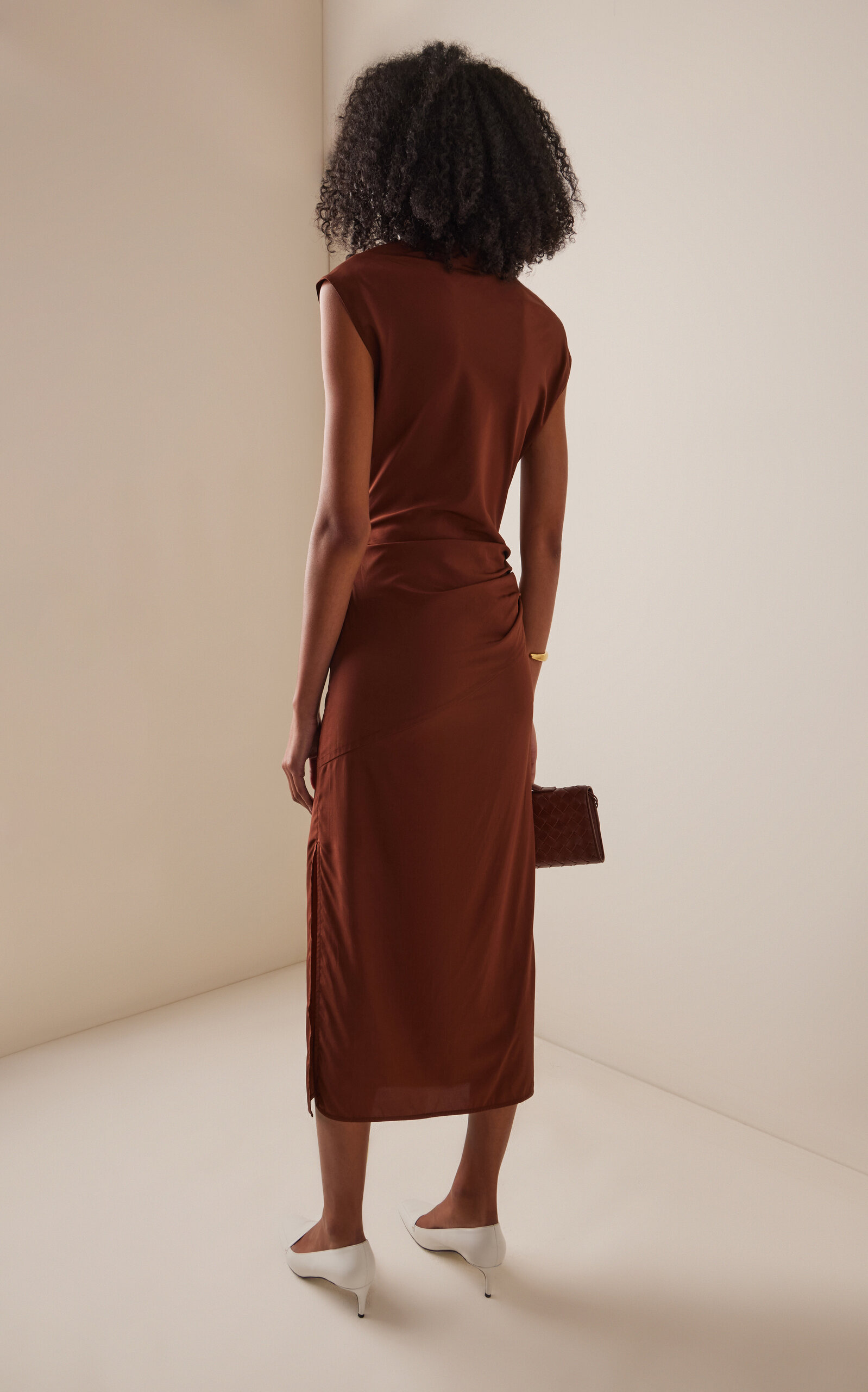 Tasa Draped Silk-Blend Midi Dress burgundy - 4
