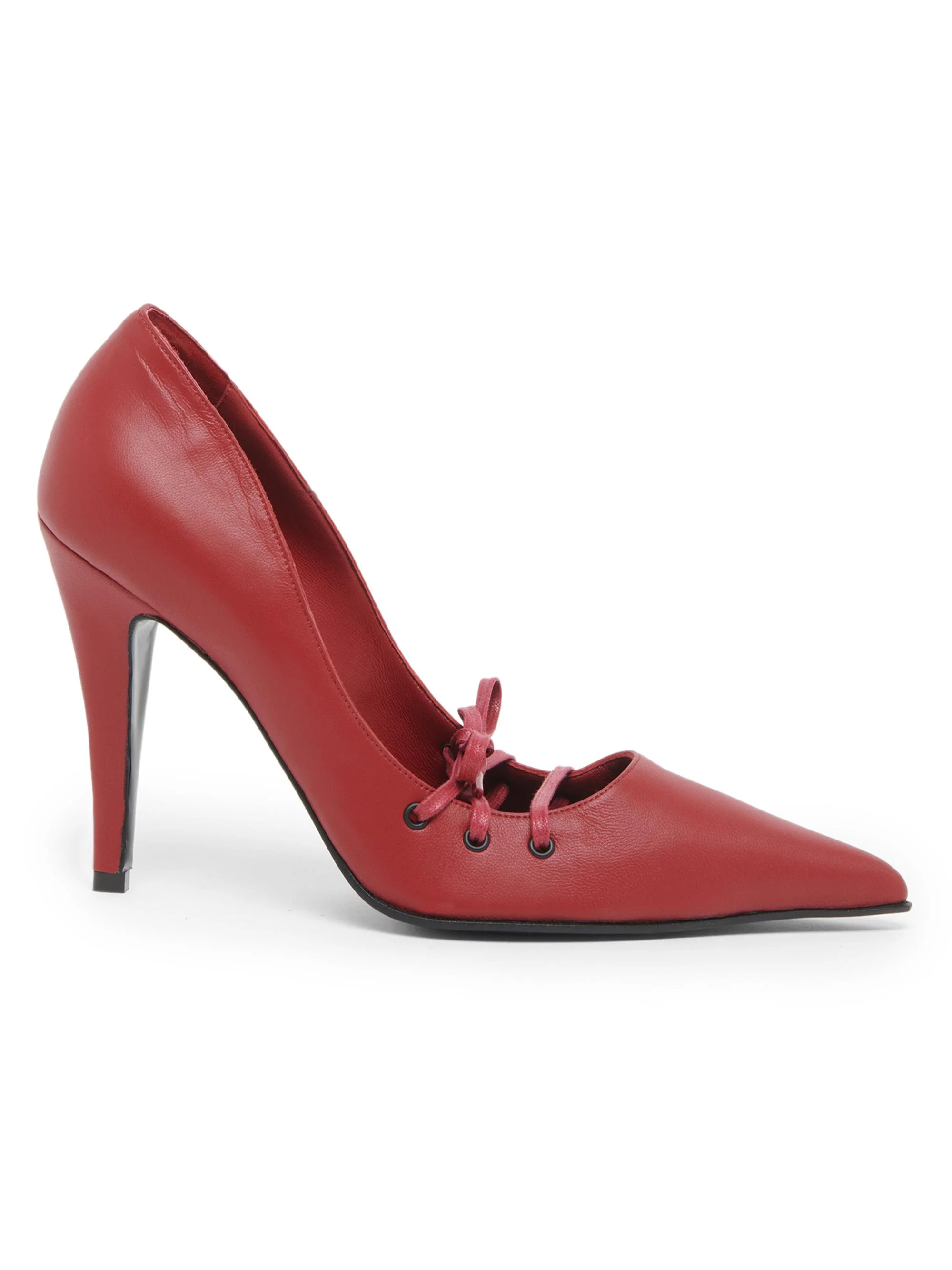 Women's Corset 100MM Leather Pumps - Crimson - 1