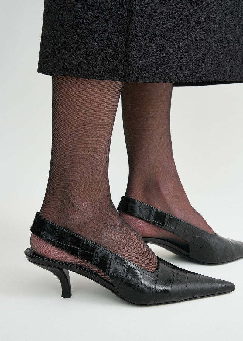 Classic croco-embossed slingbacks black 3