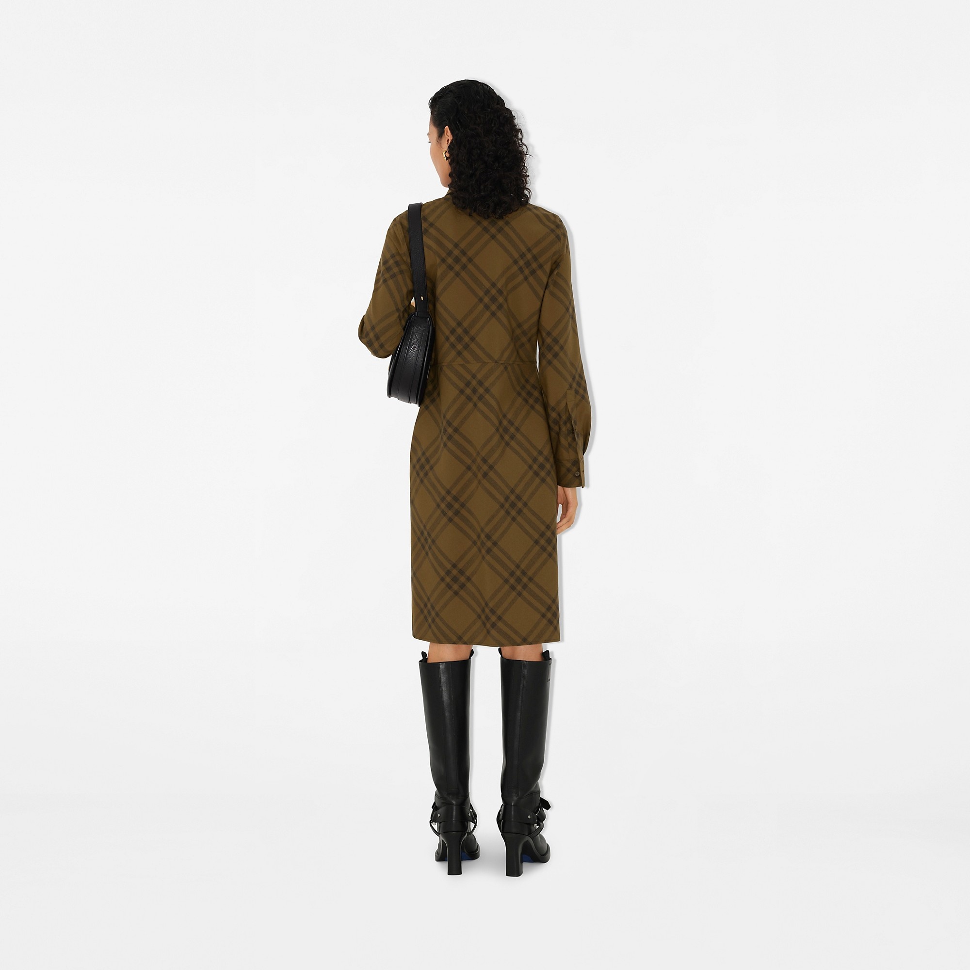 Check Wool Blend Shirt Dress - 4