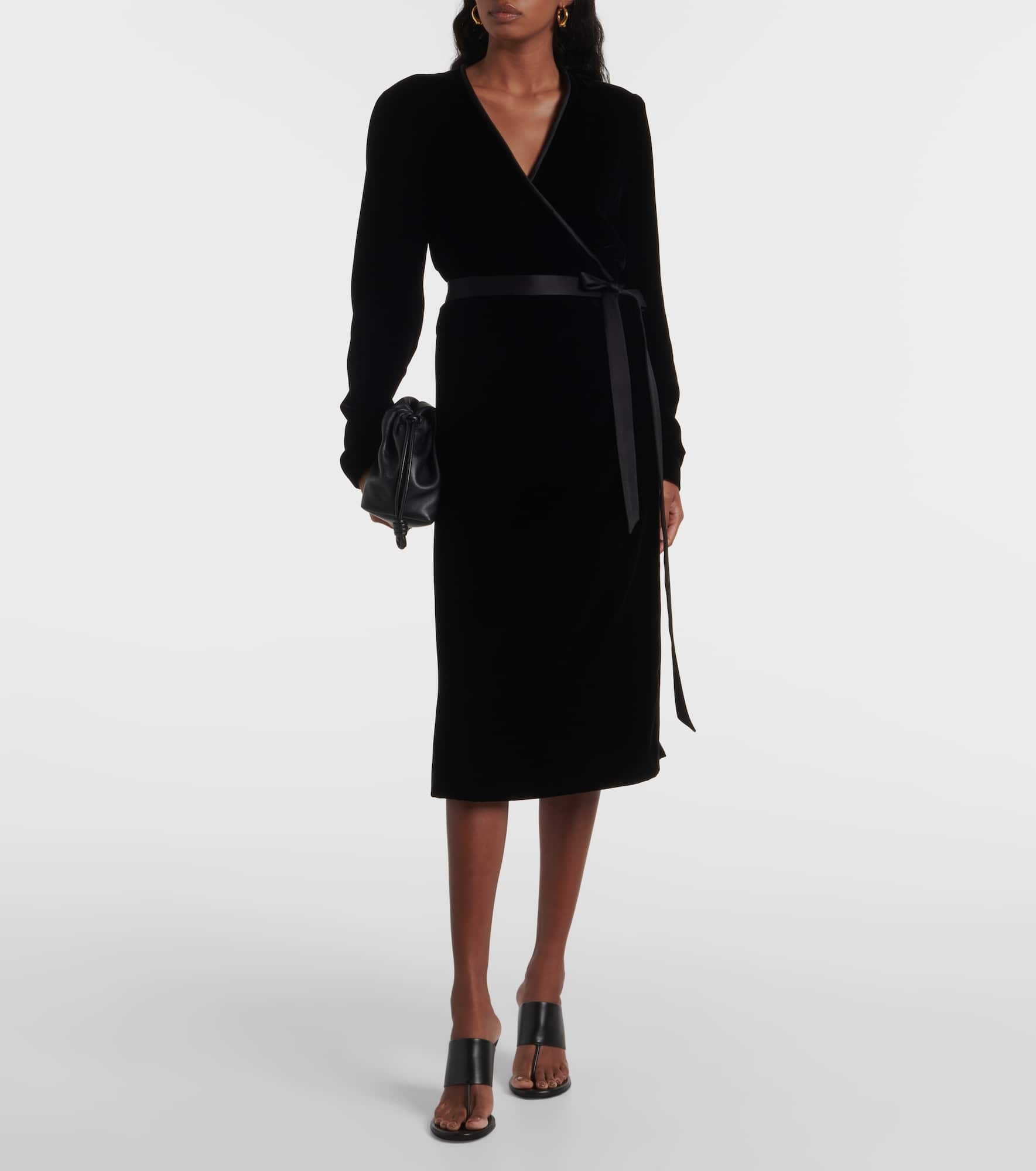 Susan satin-trimmed velvet wrap dress - 2