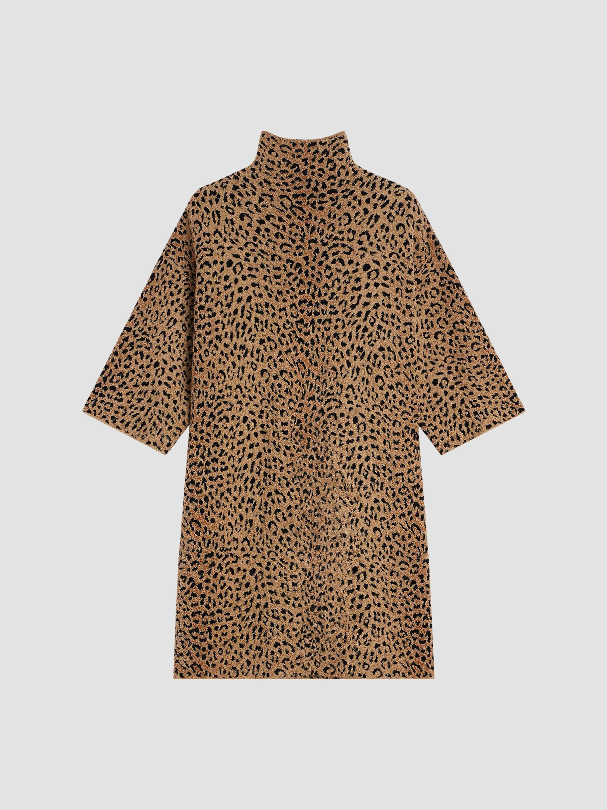Women's Mini Dress in Leopard Jacquard - Brown - 1
