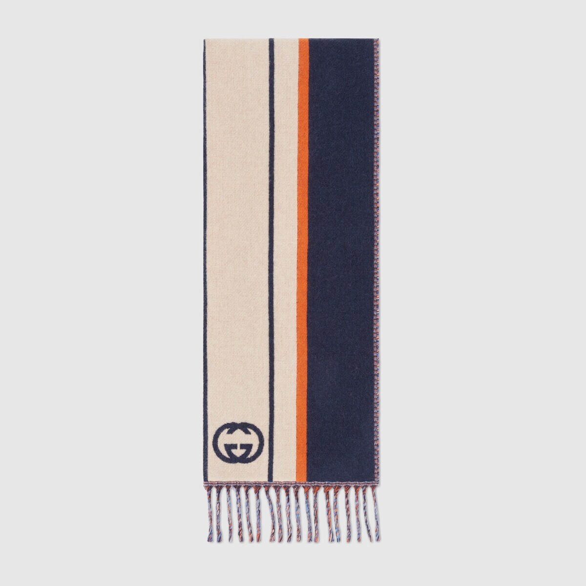 Interlocking G striped wool scarf - 1