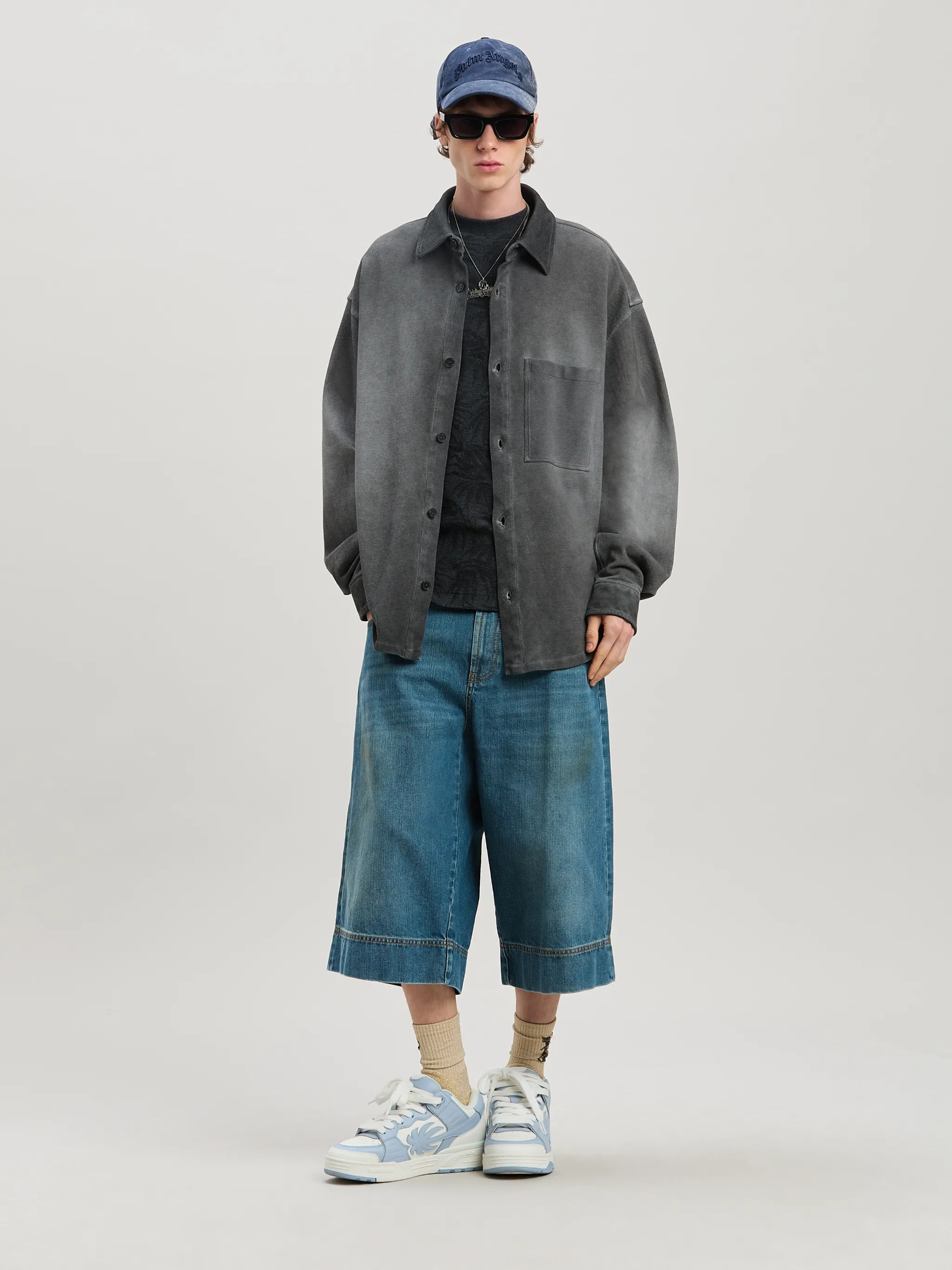 Lasered Curved Logo denim bermuda - 2