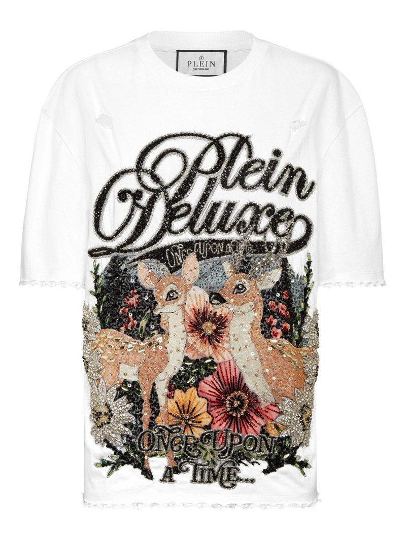 sequin-embellished distressed T-shirt 1