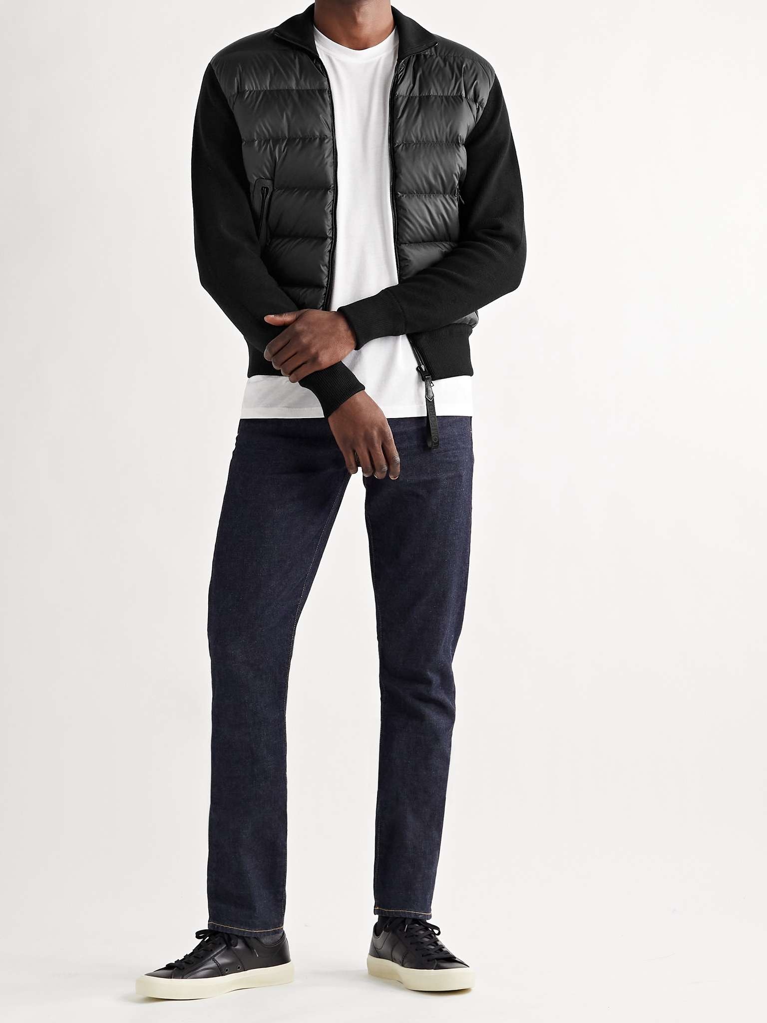 Slim-Fit Leather-Trimmed Ribbed Wool and Quilted Shell Down Jacket - 2