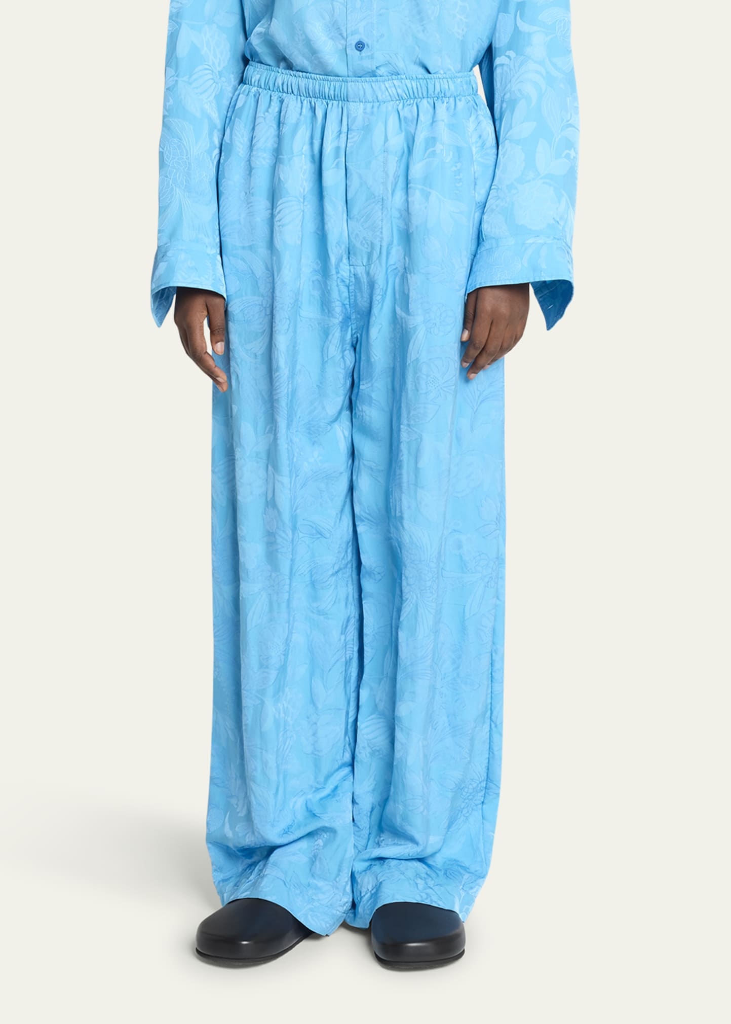 Floral Satin Jacquard Wide-Leg Pajama Pants - 4