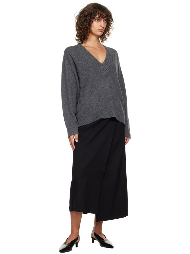 Loulou de Saison Gray Sage LDS V Neck Cashmere Sweater outlook