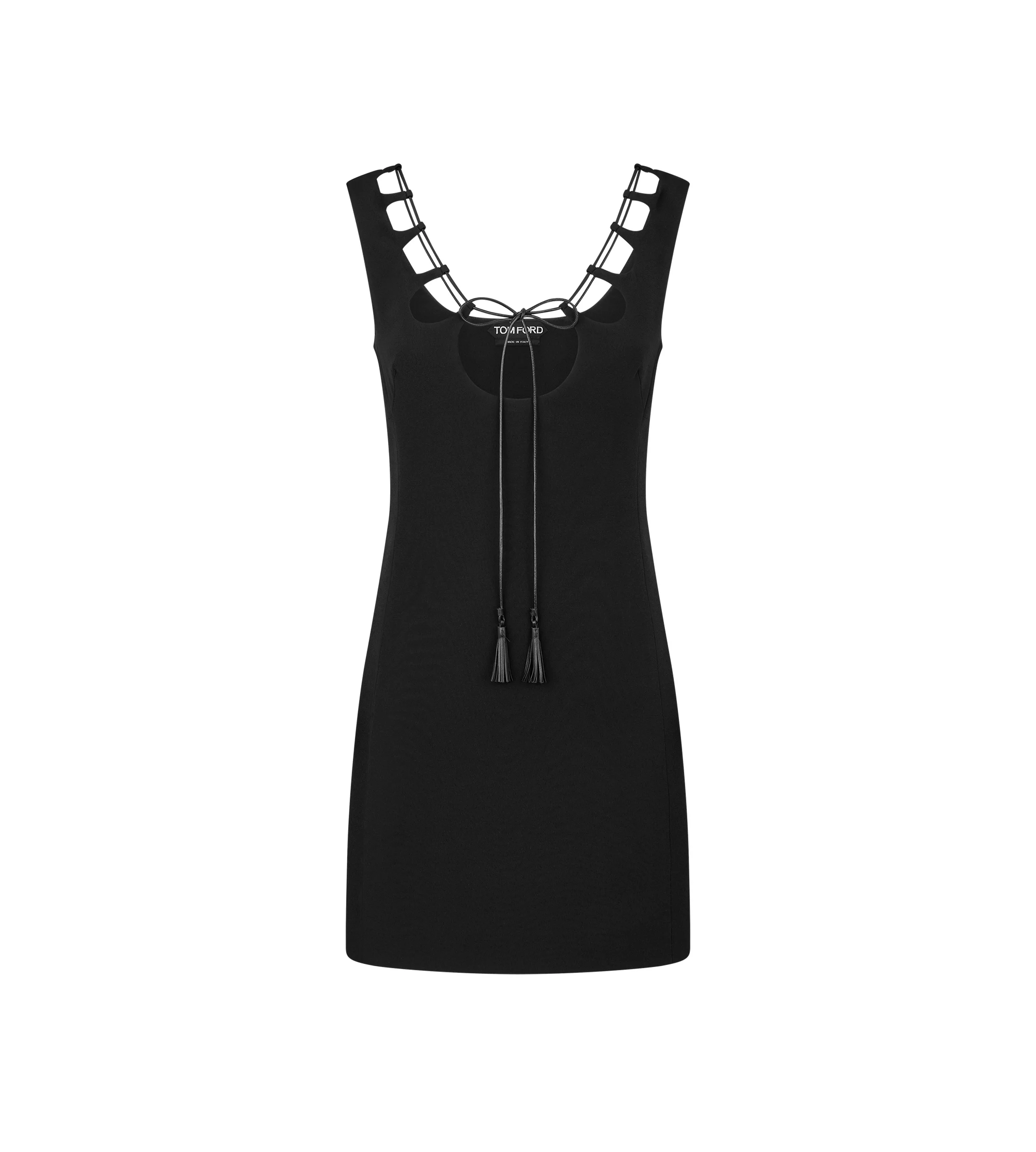 MINI COCKTAIL DRESS WITH DRAWSTRING CUT OUT NECKLINE - 1