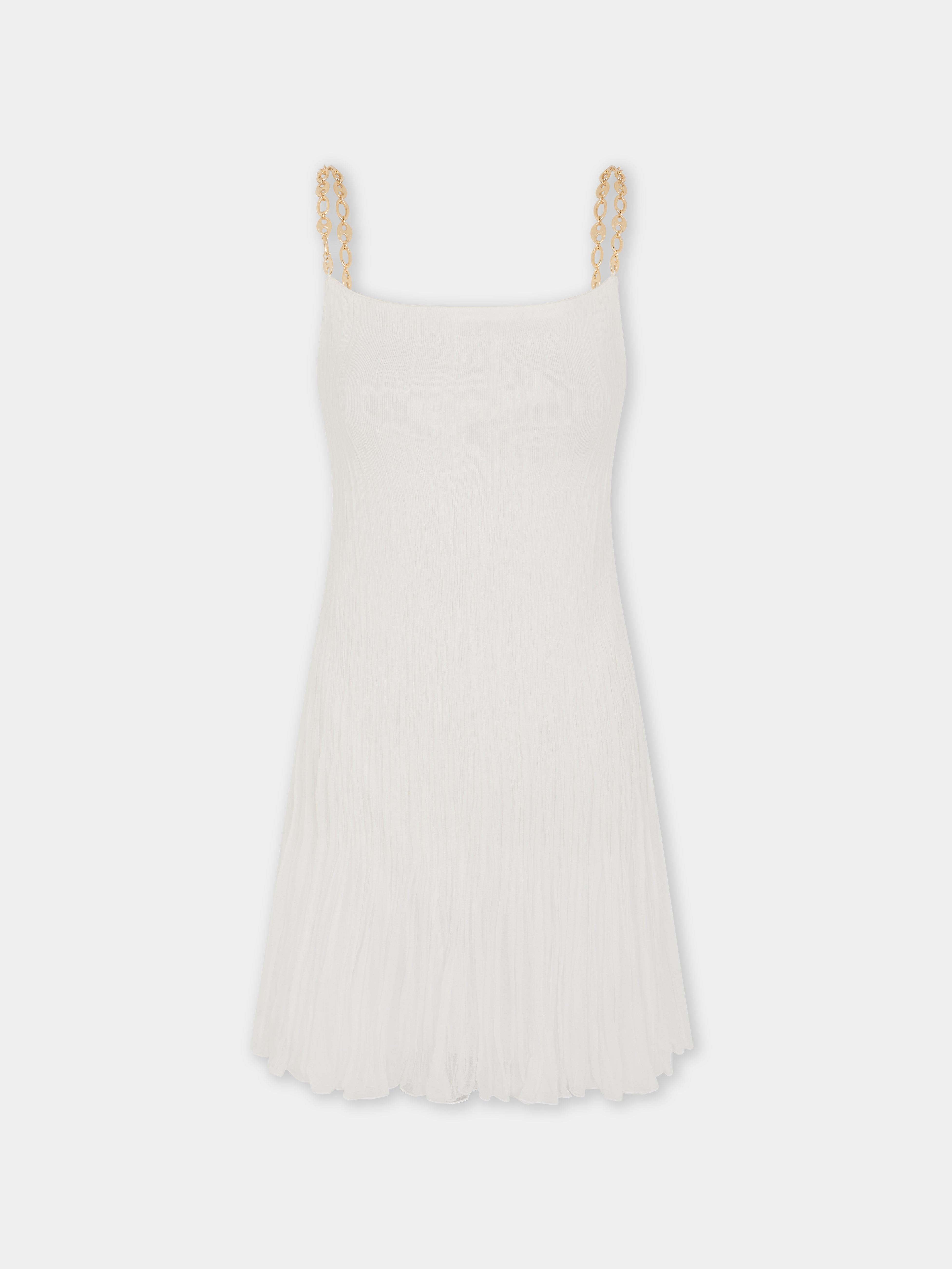 SHORT WHITE PLEATED CHIFFON DRESS - 1