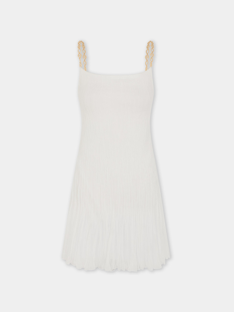 SHORT WHITE PLEATED CHIFFON DRESS 1
