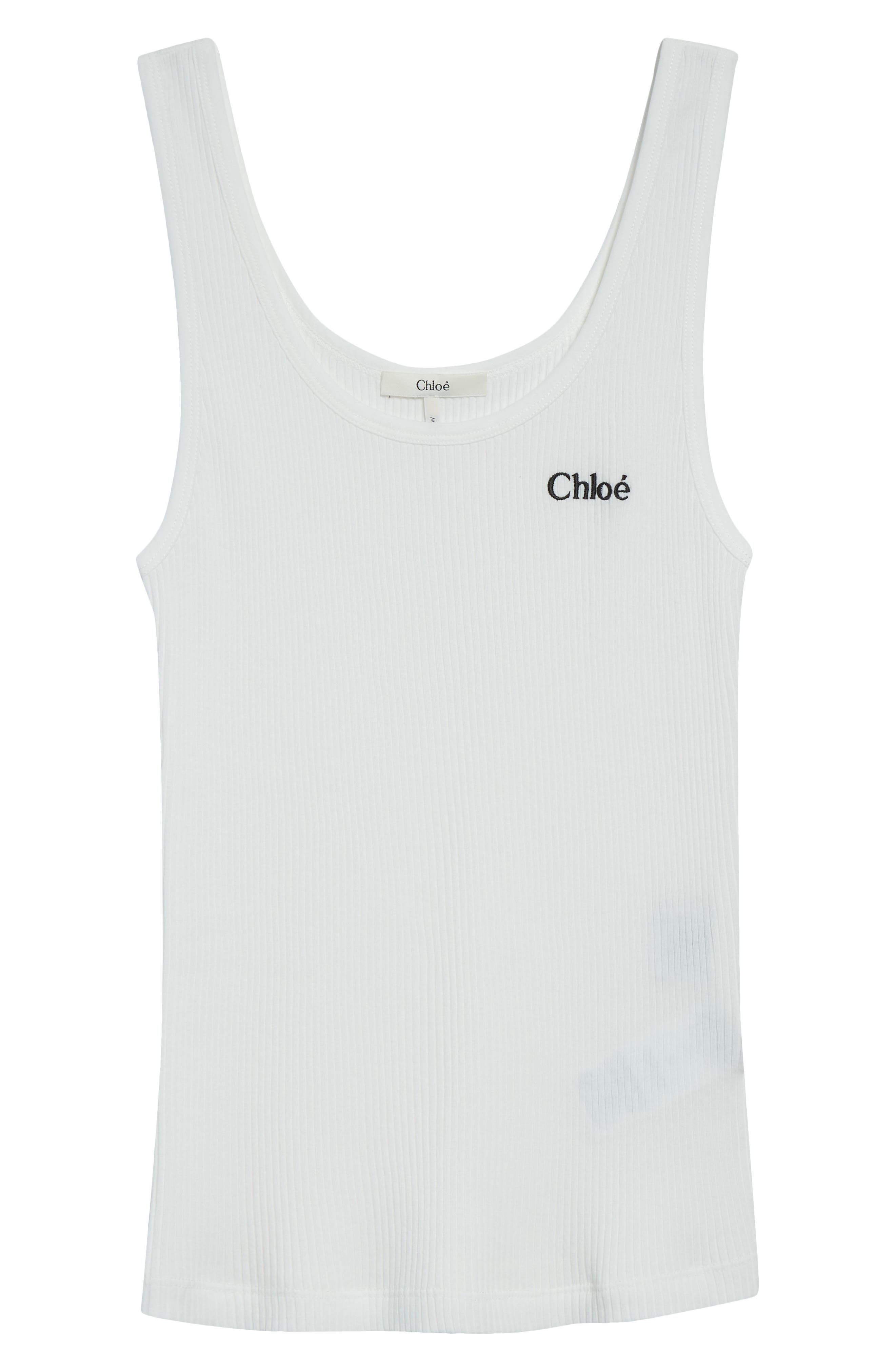 Chloé Logo Embroidered Cotton Rib Tank in White at Nordstrom - 6