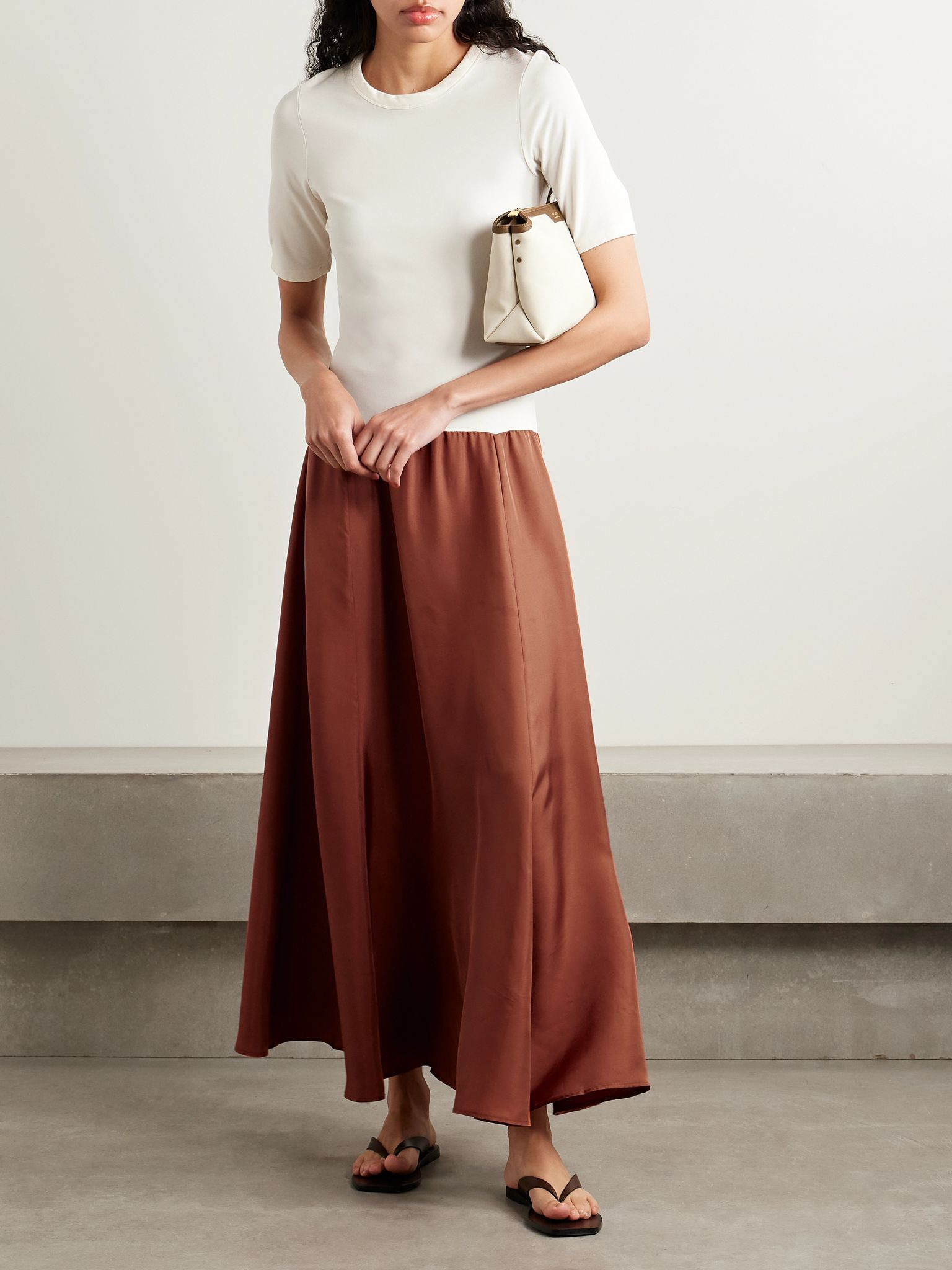 Stretch-knit and silk-twill maxi dress Ivory - 2