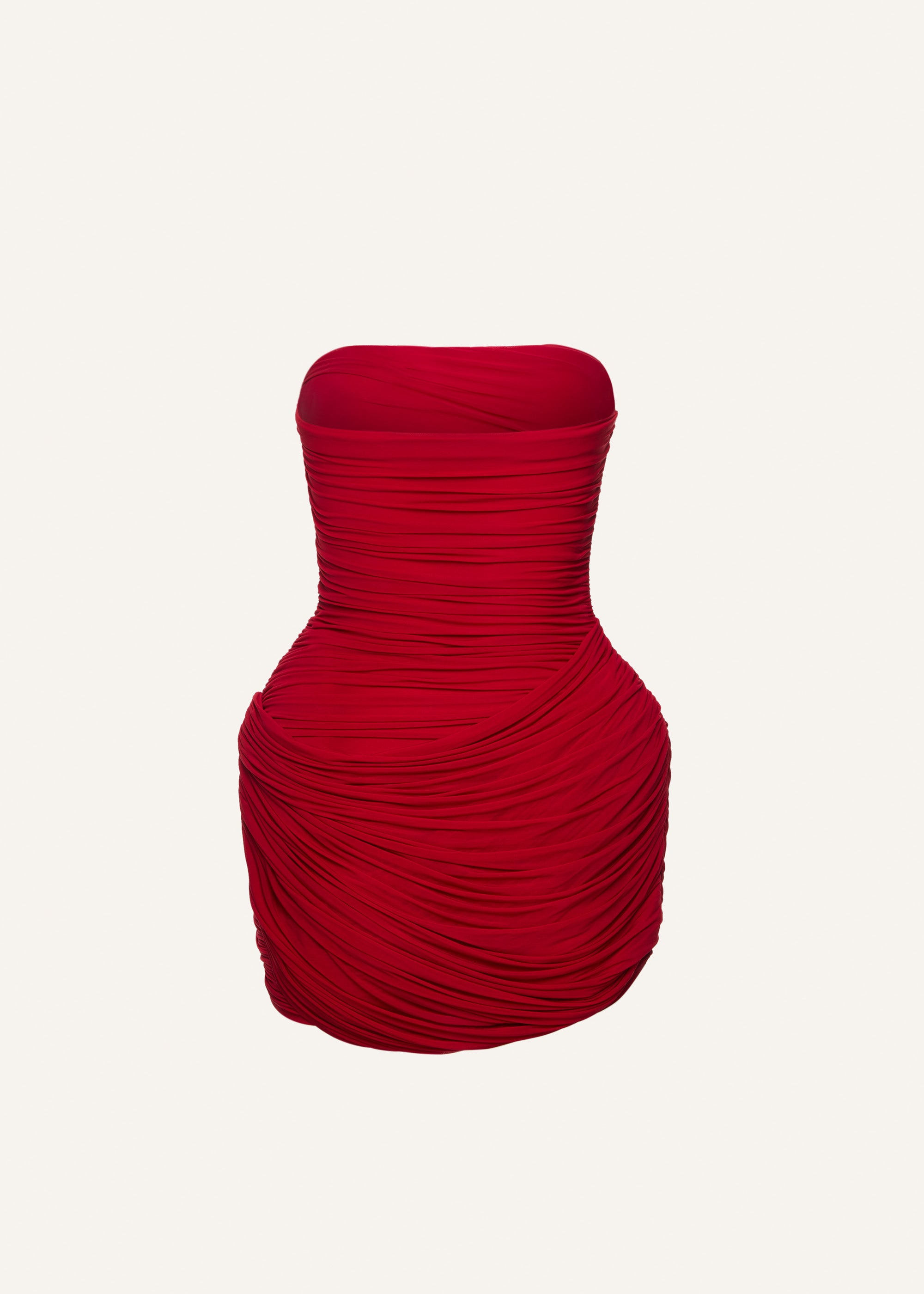 Strapless ruched floral mini dress in red - 2